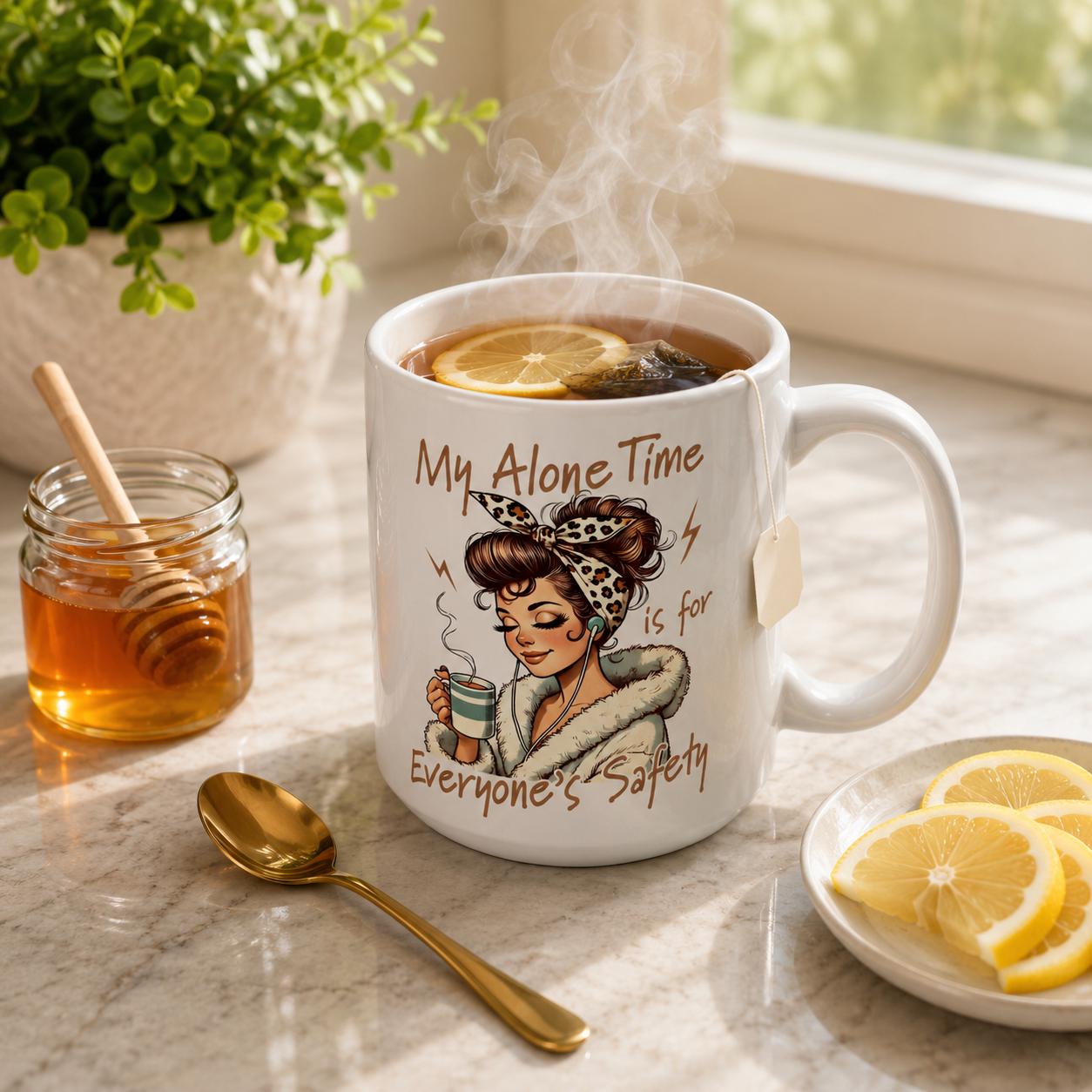My Alone Time is for Everyone's Safety. Funny Sarcastic Mug. Gift For Her Retro Woman Coffee Cup Large 15oz, product view 2