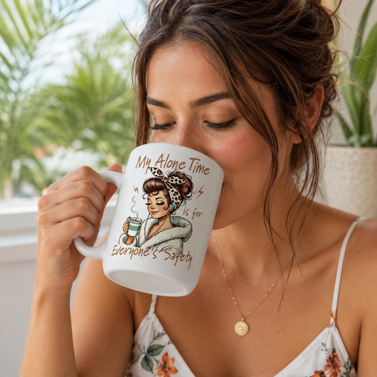 My Alone Time is for Everyone's Safety. Funny Sarcastic Mug. Gift For Her Retro Woman Coffee Cup Large 15oz, product view 13