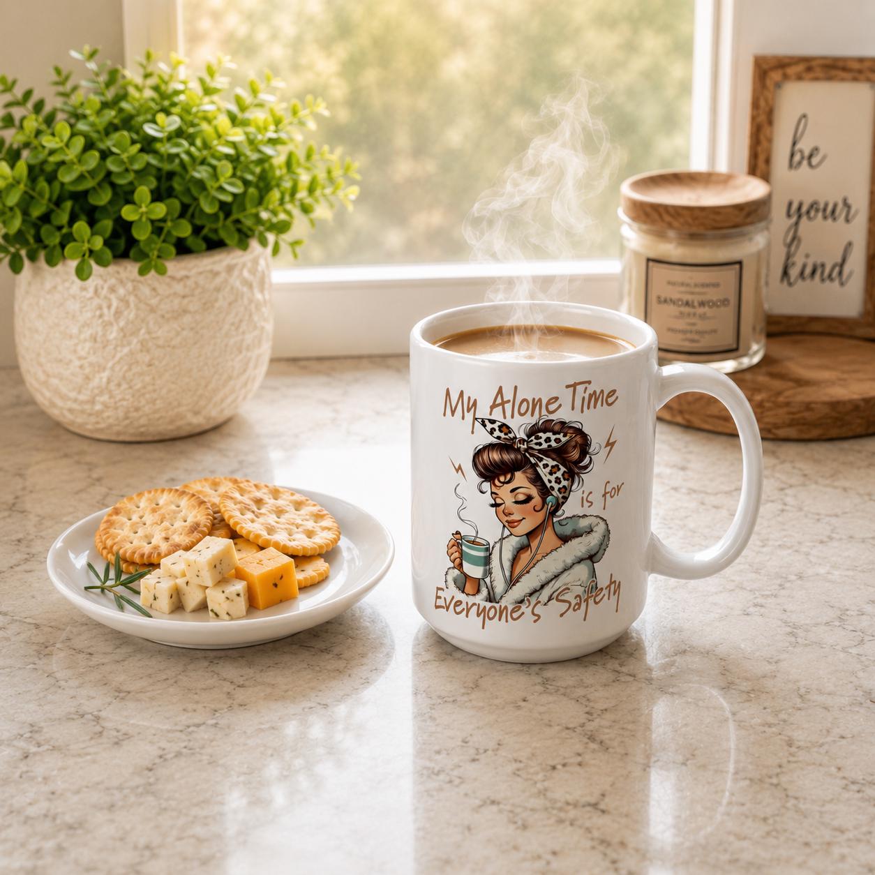 My Alone Time is for Everyone's Safety. Funny Sarcastic Mug. Gift For Her Retro Woman Coffee Cup Large 15oz, product view 14
