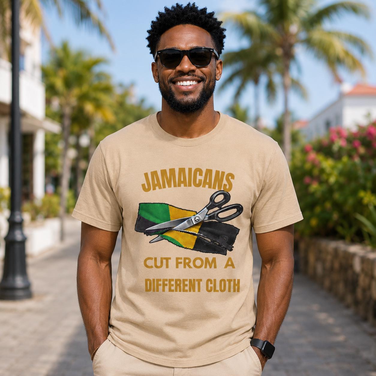 Jamaican Pride Shirt, Cut From A Different Cloth. Caribbean Culture T-Shirt, Lightweight Cotton Graphic Tee, product view 2