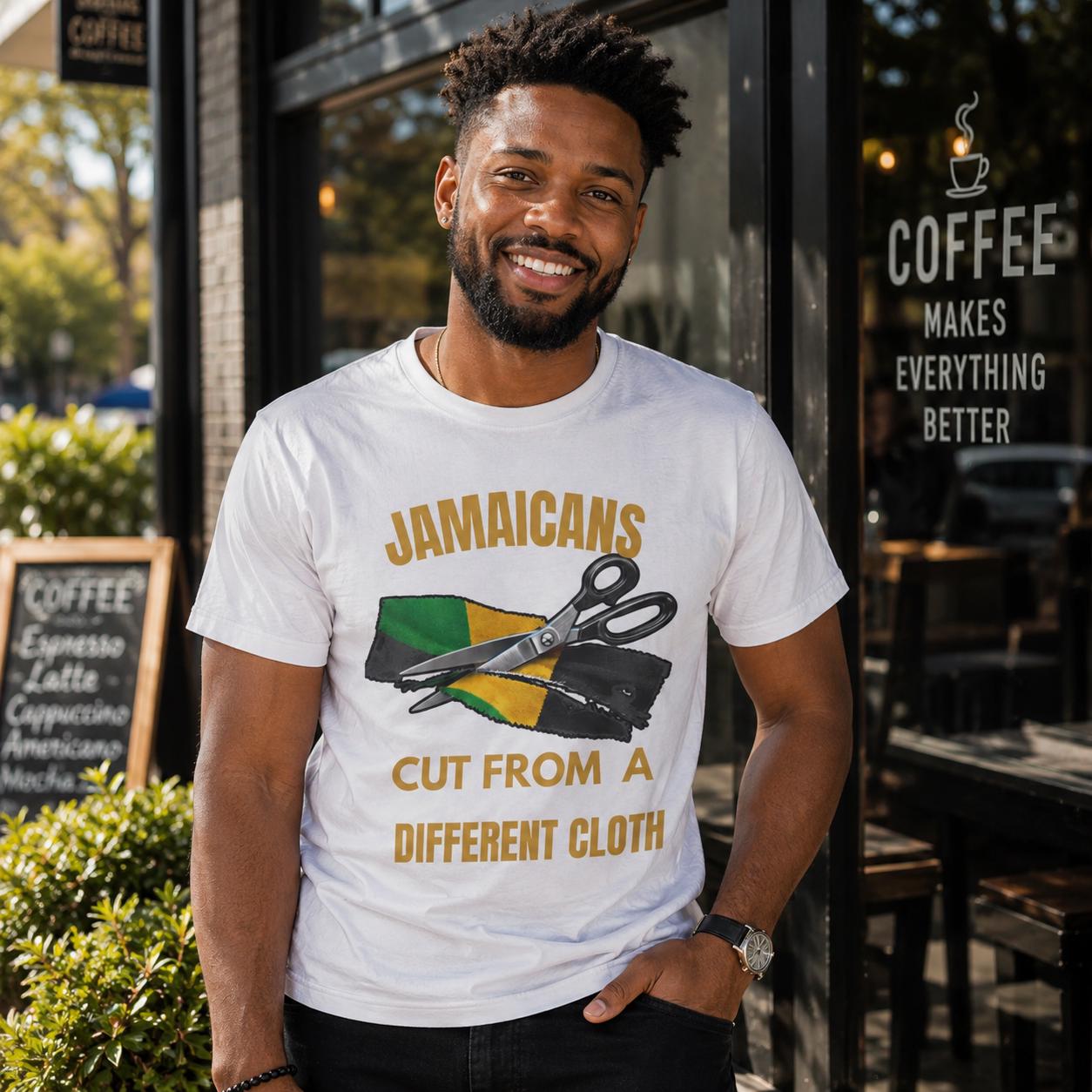 Jamaican Pride Shirt, Cut From A Different Cloth. Caribbean Culture T-Shirt, Lightweight Cotton Graphic Tee, product view 9