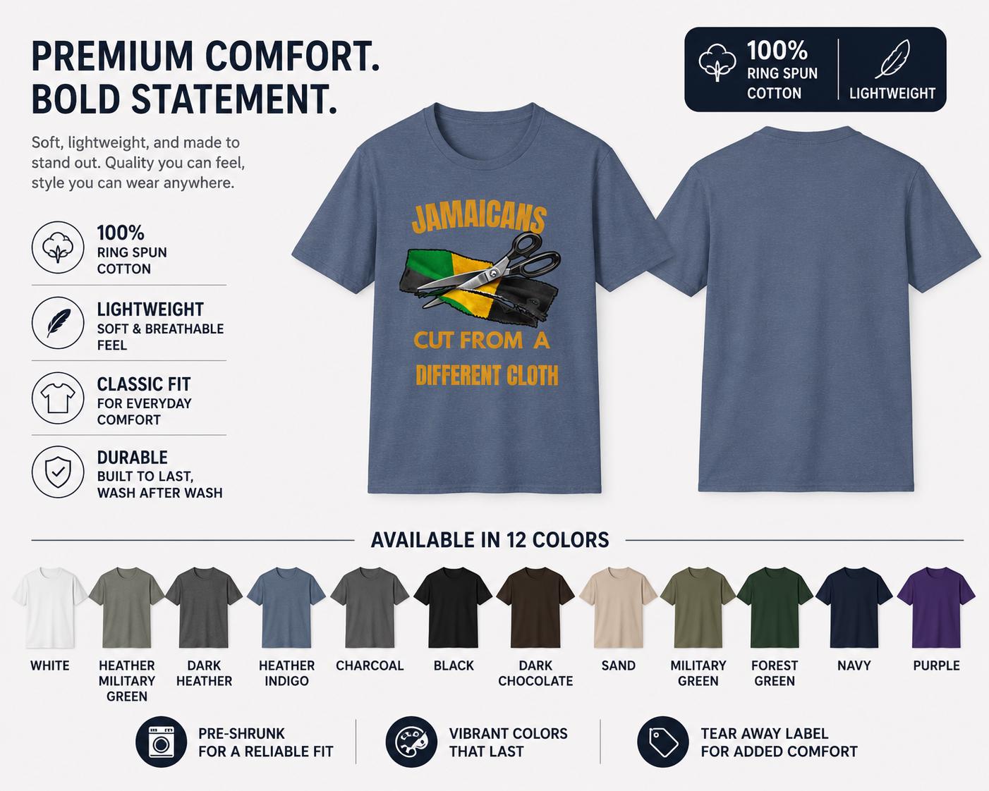 Jamaican Pride Shirt, Cut From A Different Cloth. Caribbean Culture T-Shirt, Lightweight Cotton Graphic Tee, product view 12