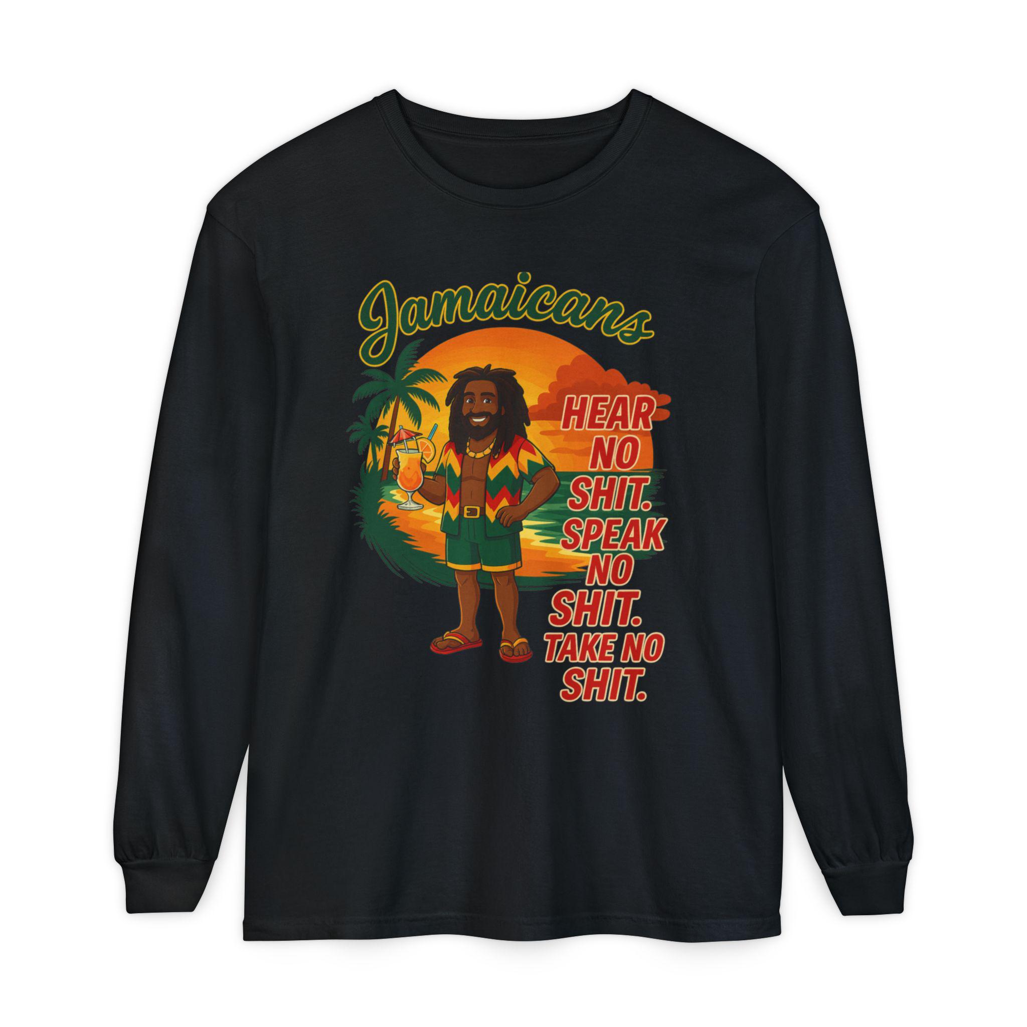Jamaican Rasta Long Sleeve Shirt: Hear No Evil Speak Evil Graphic Tee