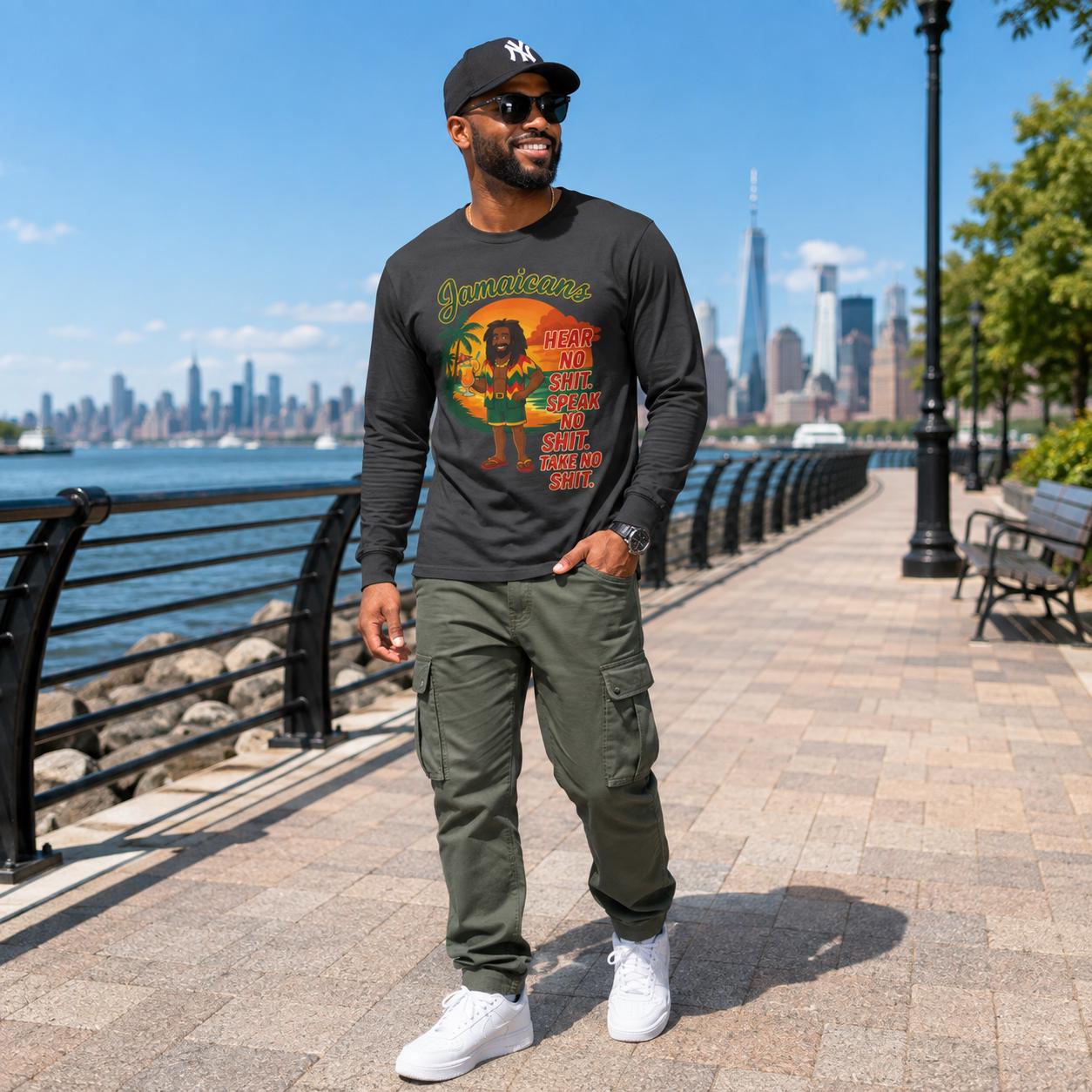 Jamaican Rasta Long Sleeve Shirt: Hear No Evil Speak Evil Graphic Tee, product view 4