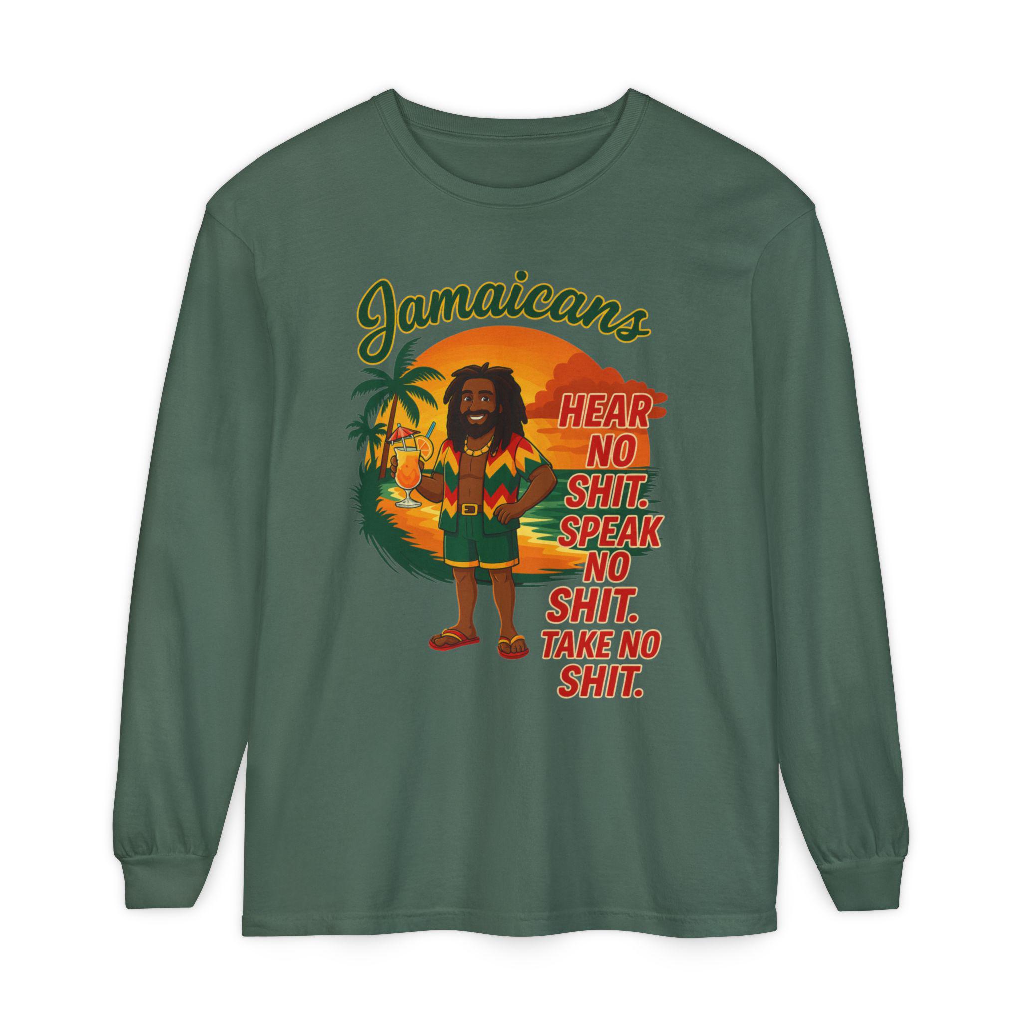 Jamaican Rasta Long Sleeve Shirt: Hear No Evil Speak Evil Graphic Tee, product view 8