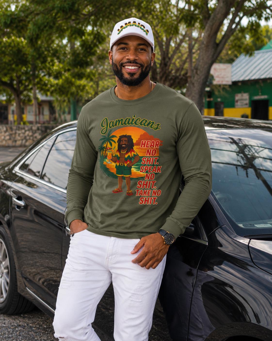 Jamaican Rasta Long Sleeve Shirt: Hear No Evil Speak Evil Graphic Tee, product view 9