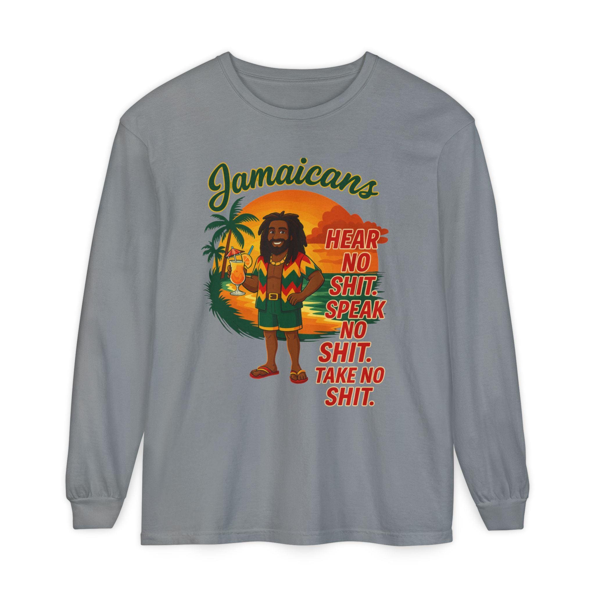 Jamaican Rasta Long Sleeve Shirt: Hear No Evil Speak Evil Graphic Tee, product view 11