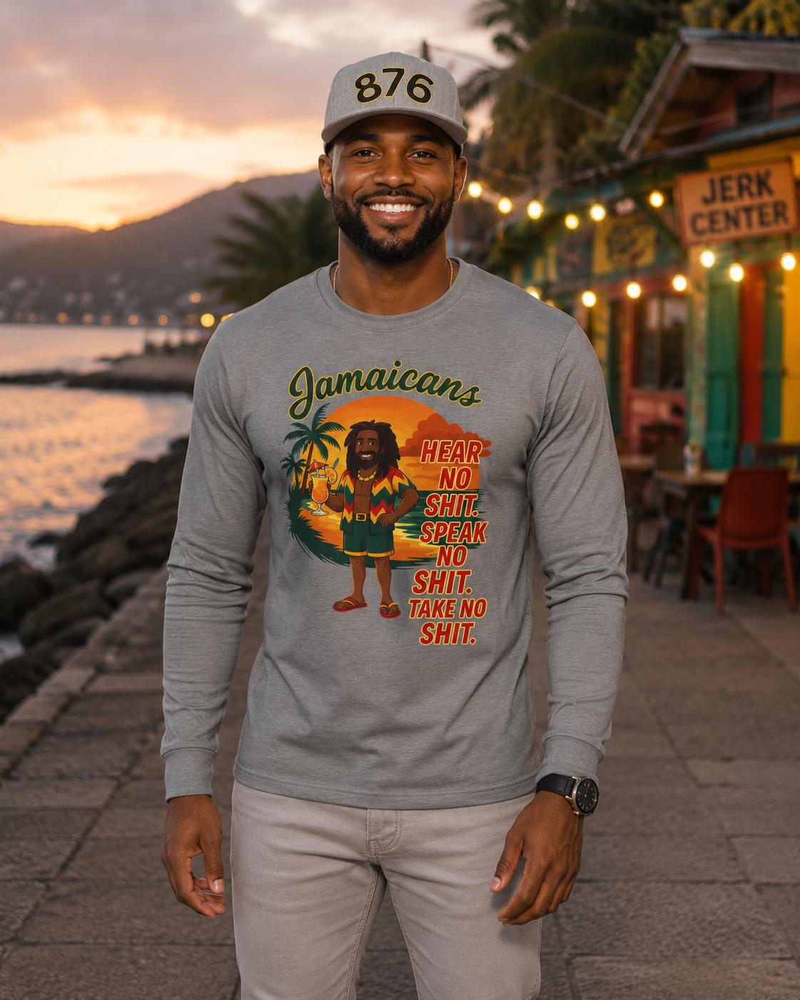 Jamaican Rasta Long Sleeve Shirt: Hear No Evil Speak Evil Graphic Tee, product view 12