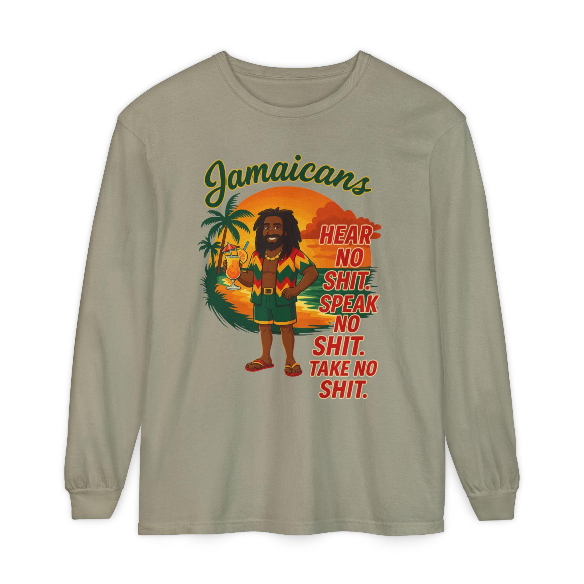 Jamaican Rasta Long Sleeve Shirt: Hear No Evil Speak Evil Graphic Tee, product view 13