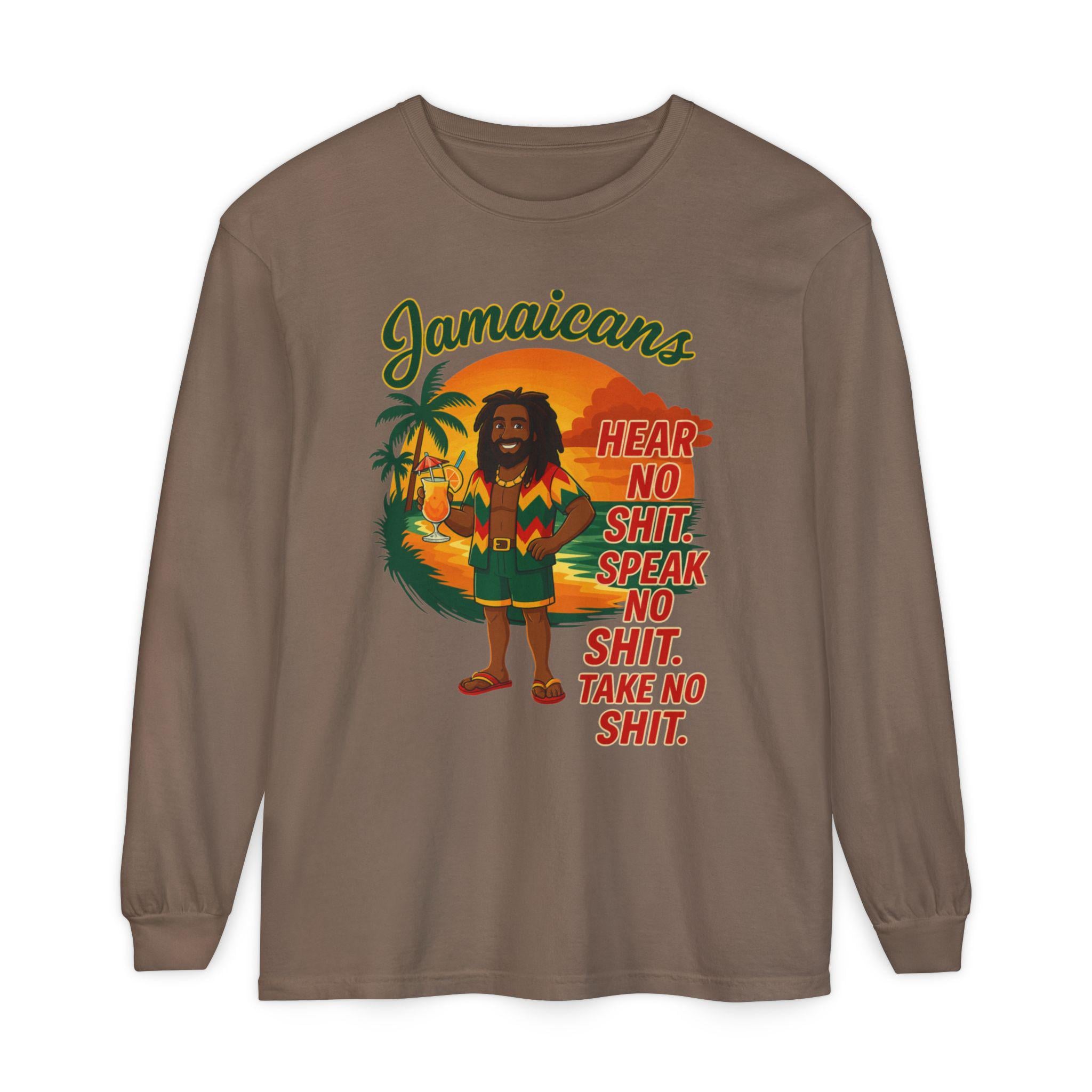 Jamaican Rasta Long Sleeve Shirt: Hear No Evil Speak Evil Graphic Tee, product view 15