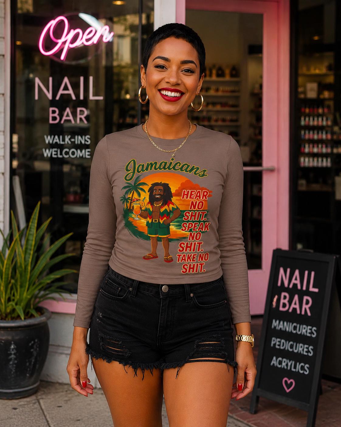 Jamaican Rasta Long Sleeve Shirt: Hear No Evil Speak Evil Graphic Tee, product view 16