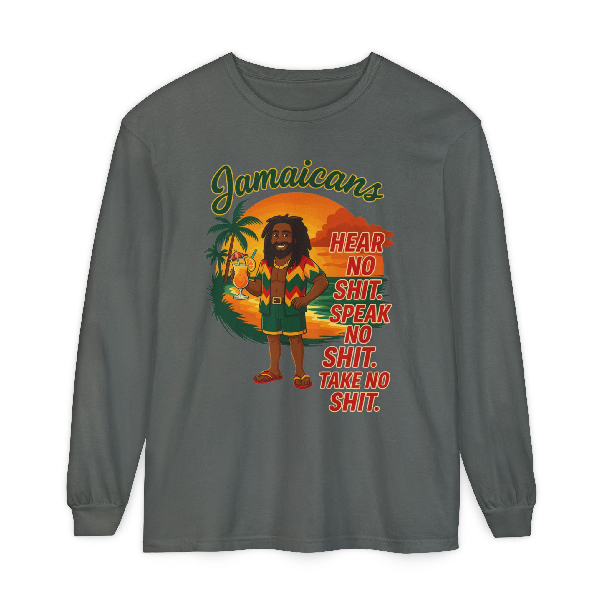 Jamaican Rasta Long Sleeve Shirt: Hear No Evil Speak Evil Graphic Tee, product view 17