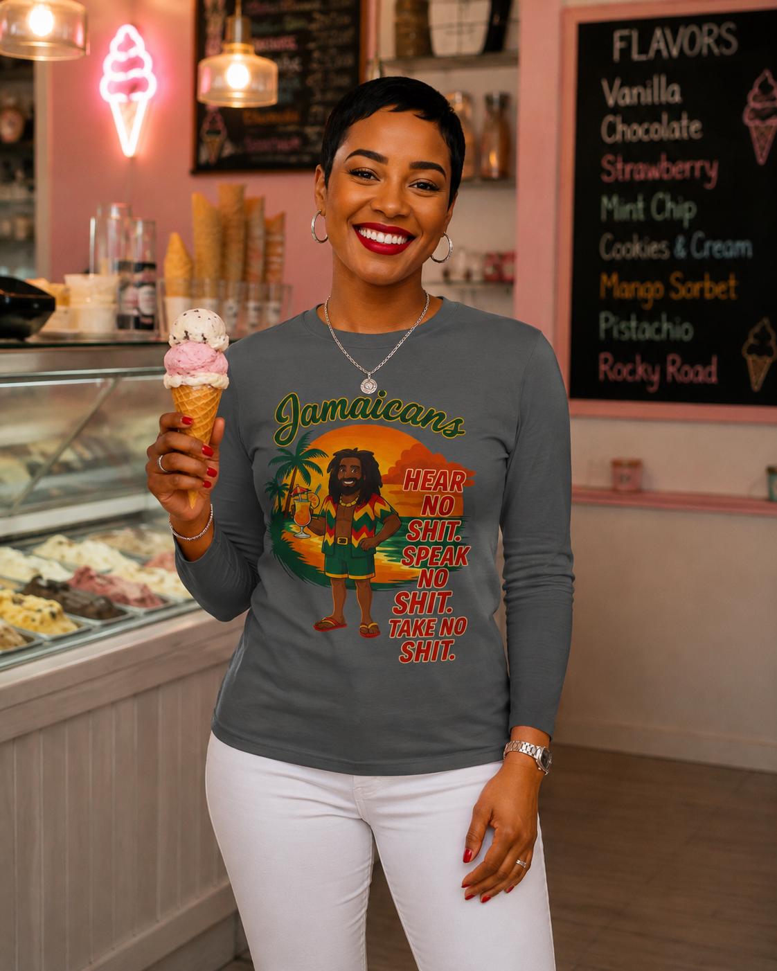 Jamaican Rasta Long Sleeve Shirt: Hear No Evil Speak Evil Graphic Tee, product view 18
