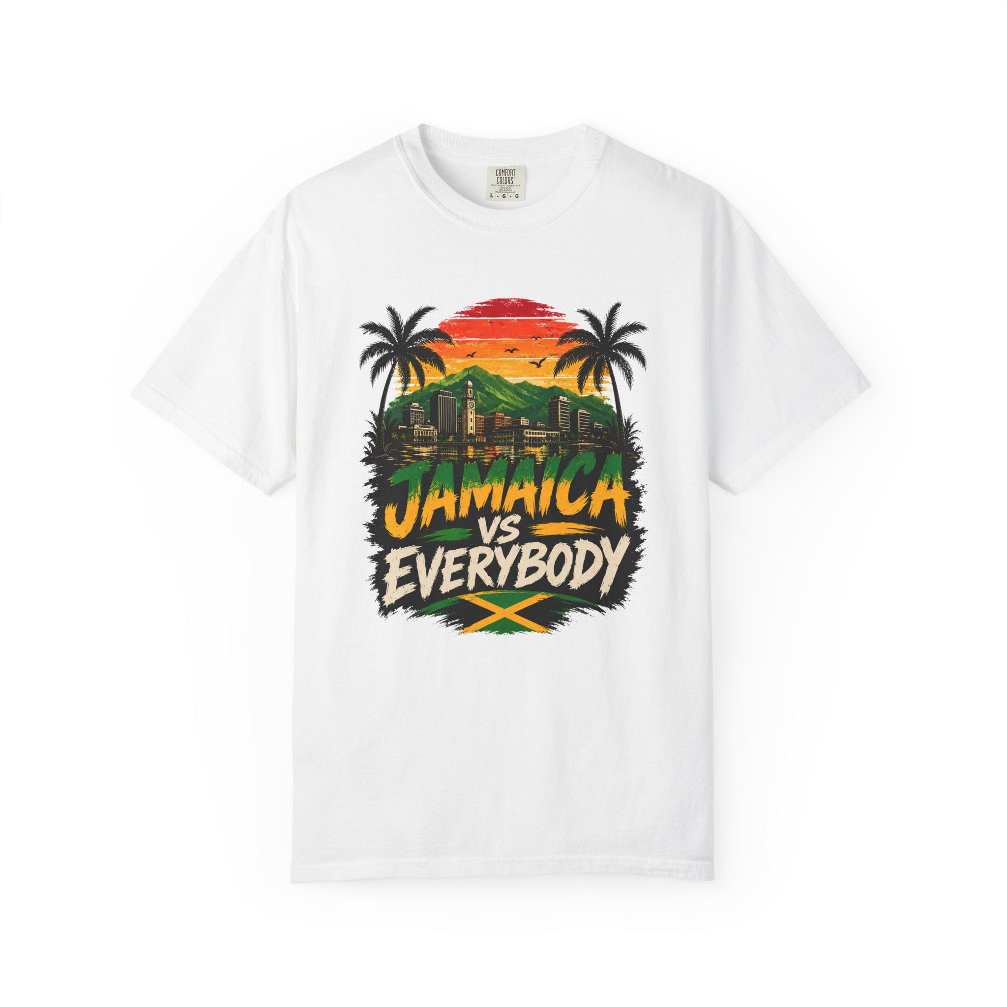 Jamaica vs Everybody Unisex T-Shirt Retro Sunset Graphic Tee Vintage Streetwear Tee, product view 2