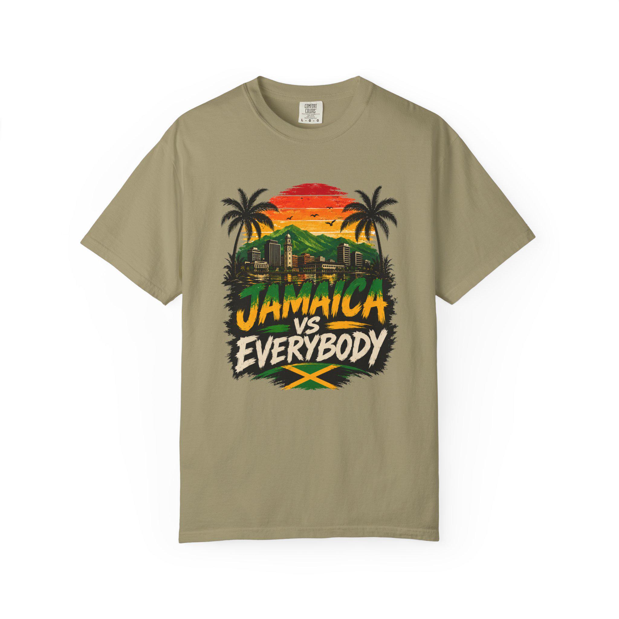 Jamaica vs Everybody Unisex T-Shirt Retro Sunset Graphic Tee Vintage Streetwear Tee, product view 5