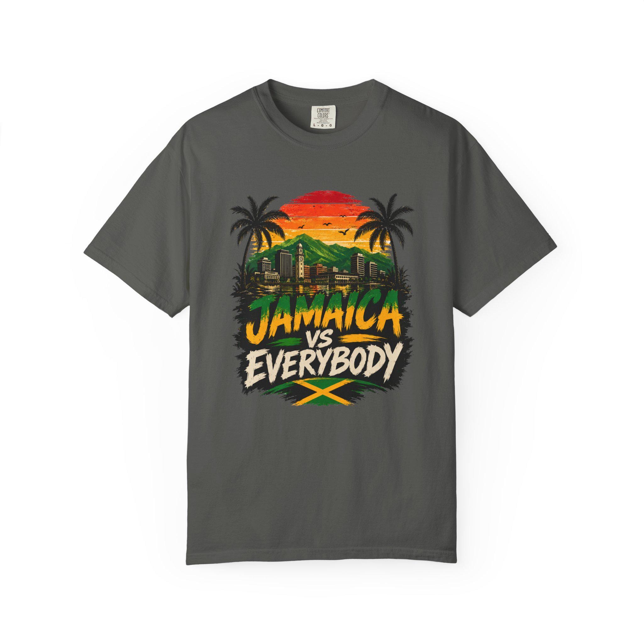 Jamaica vs Everybody Unisex T-Shirt Retro Sunset Graphic Tee Vintage Streetwear Tee, product view 6