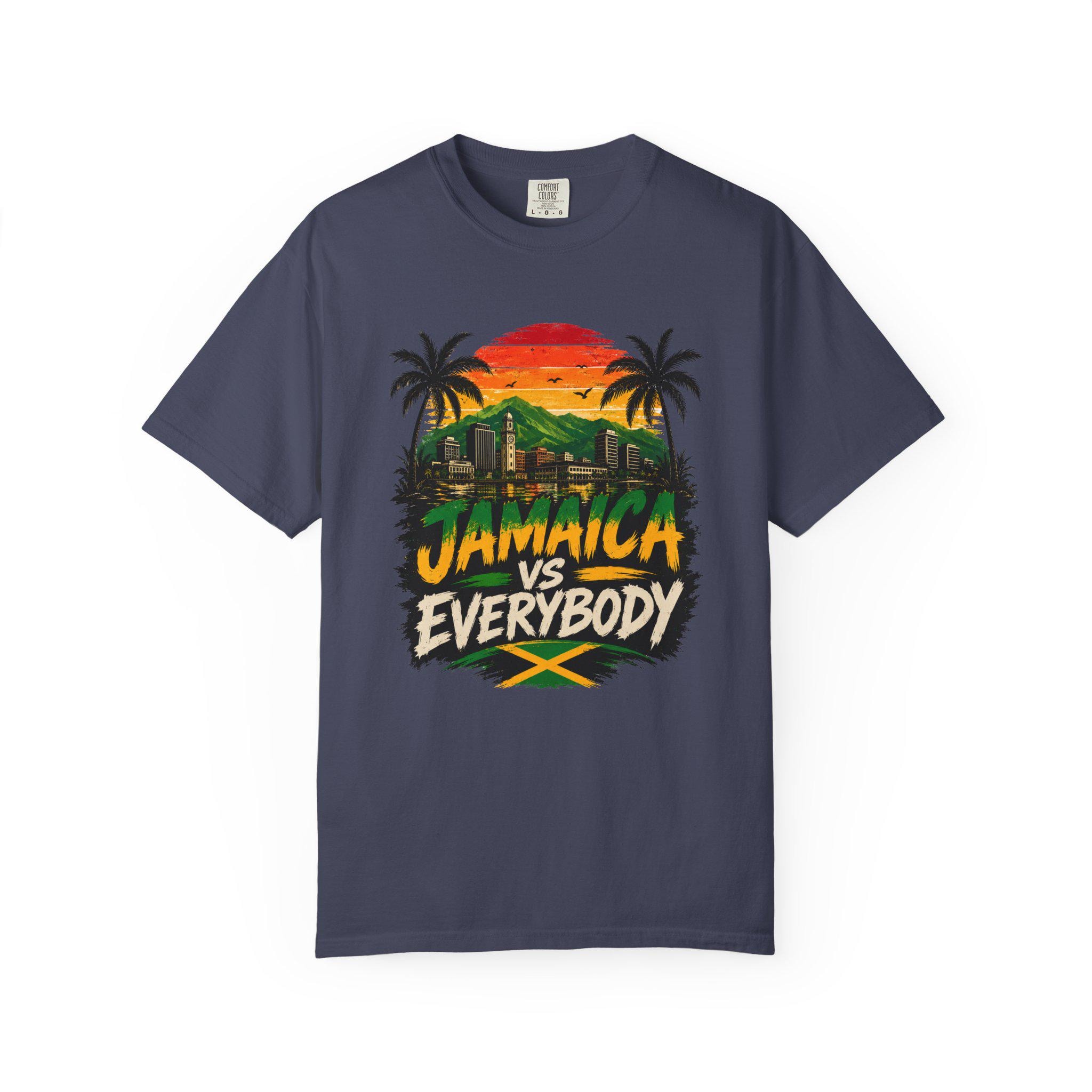 Jamaica vs Everybody Unisex T-Shirt Retro Sunset Graphic Tee Vintage Streetwear Tee, product view 9