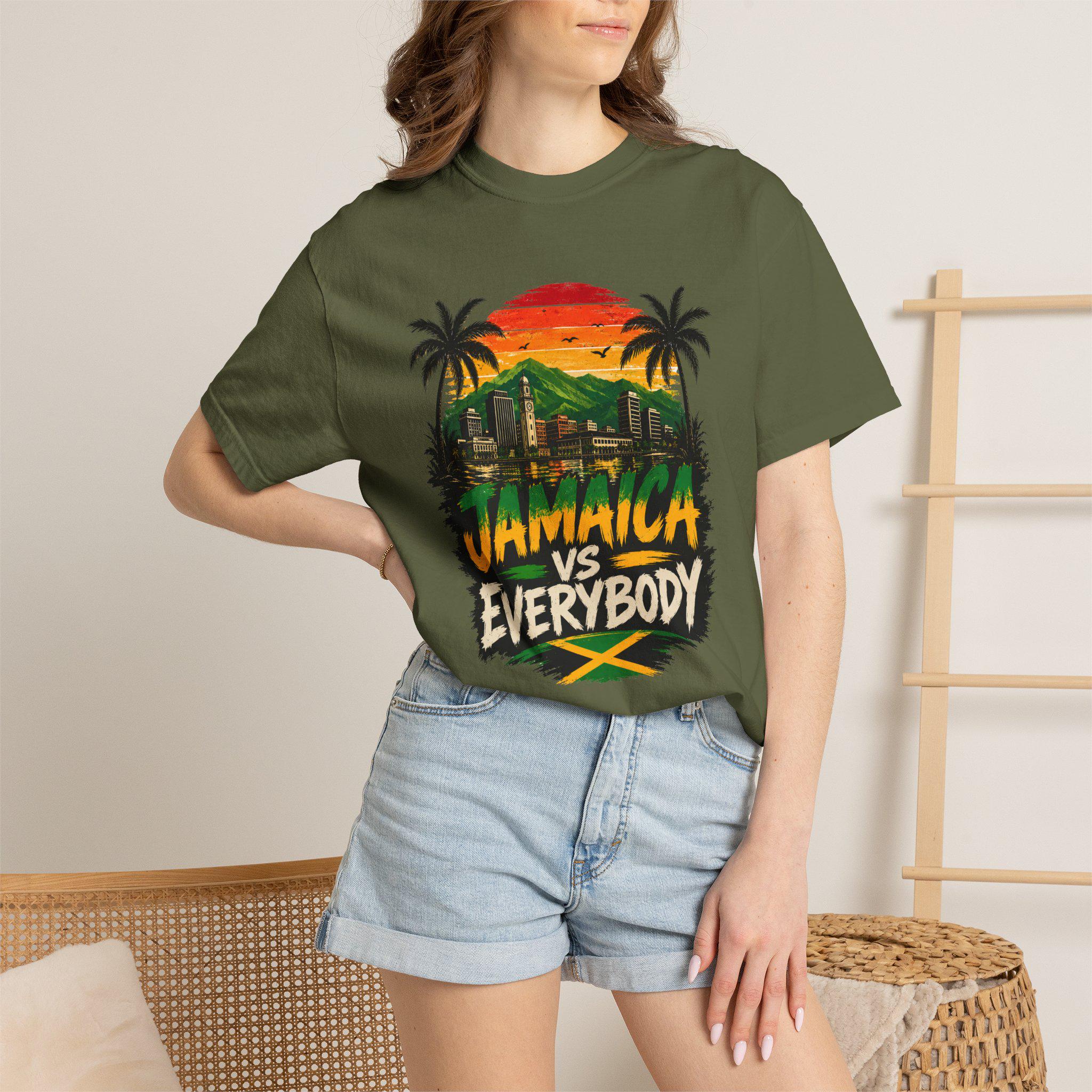 Jamaica vs Everybody Unisex T-Shirt Retro Sunset Graphic Tee Vintage Streetwear Tee, product view 12