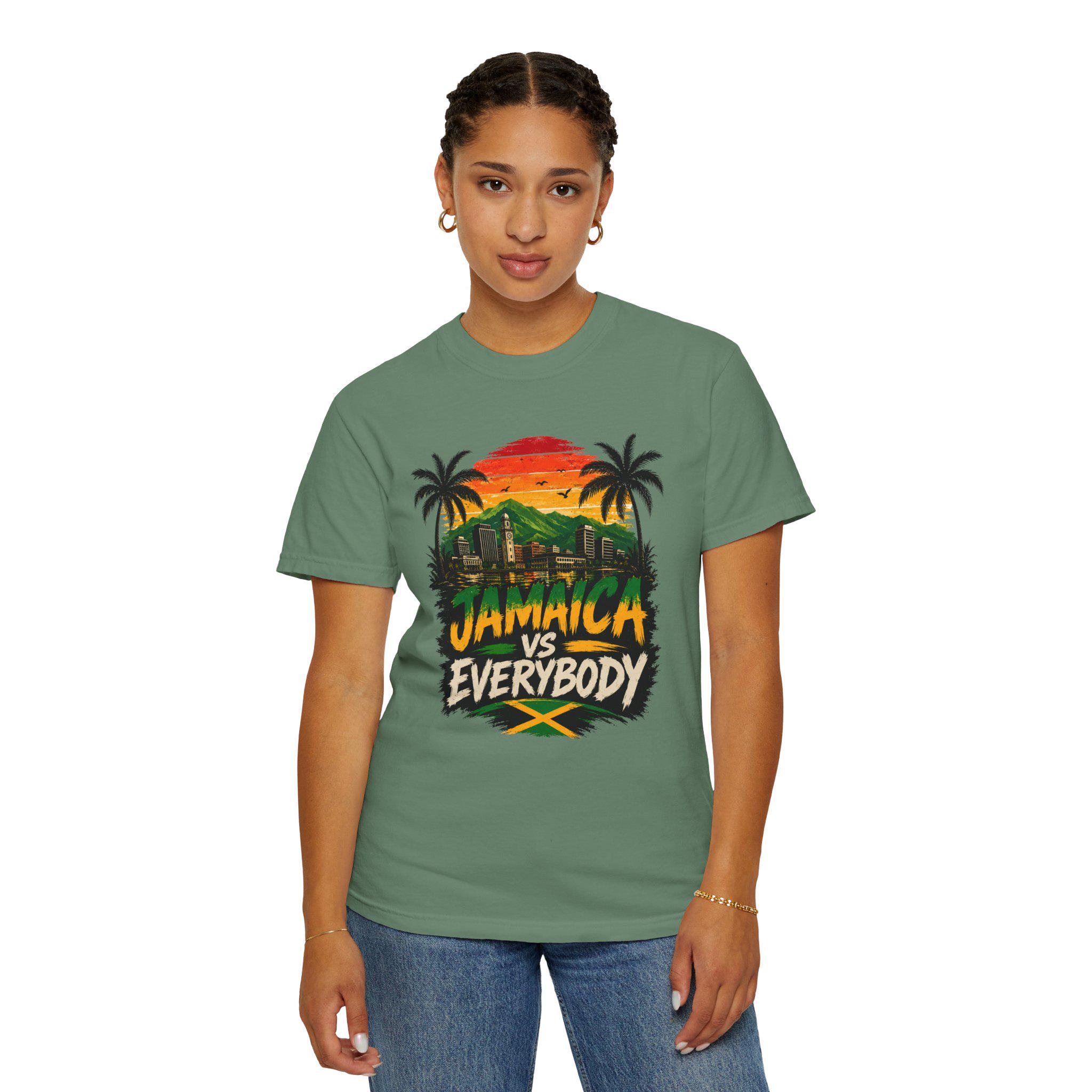 Jamaica vs Everybody Unisex T-Shirt Retro Sunset Graphic Tee Vintage Streetwear Tee, product view 20