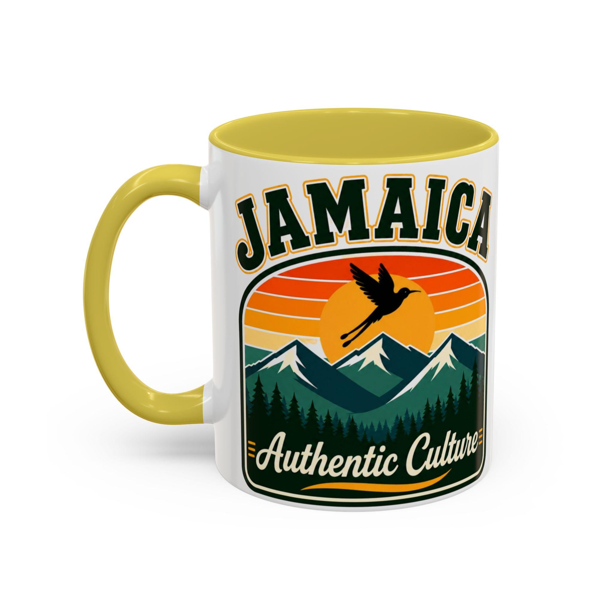 Jamaica Retro Coffee Mug. Doctor Bird Blue Mountains Accent Cup Jamaican Souvenir Gift. Ceramic Tea Mug 11oz 15oz, product view 2