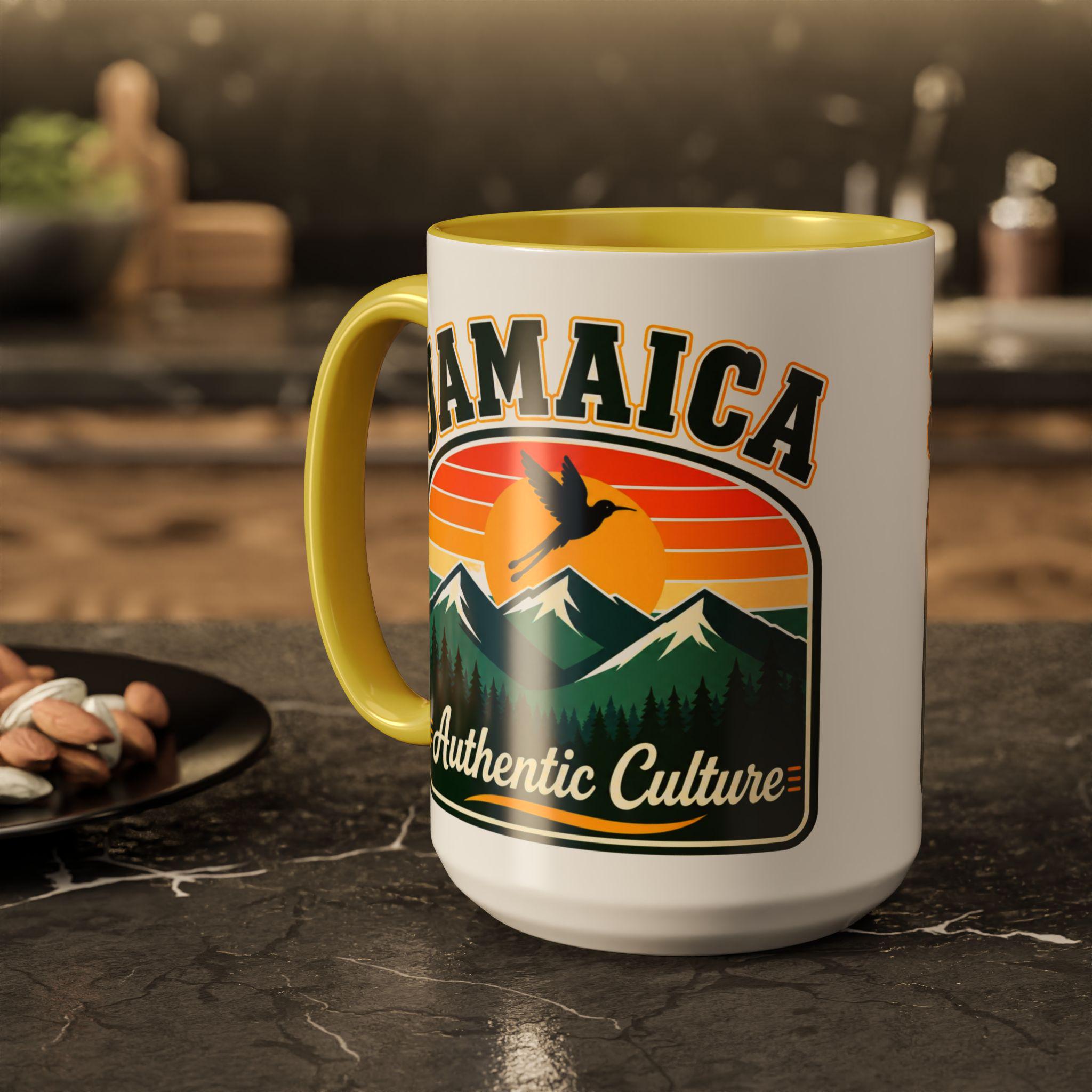 Jamaica Retro Coffee Mug. Doctor Bird Blue Mountains Accent Cup Jamaican Souvenir Gift. Ceramic Tea Mug 11oz 15oz, product view 5