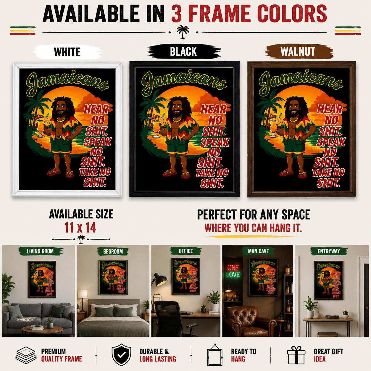 Jamaican Rasta Reggae Sunset Art Print, Kingston Roots Home Bar Decor 11 x14, product view 3