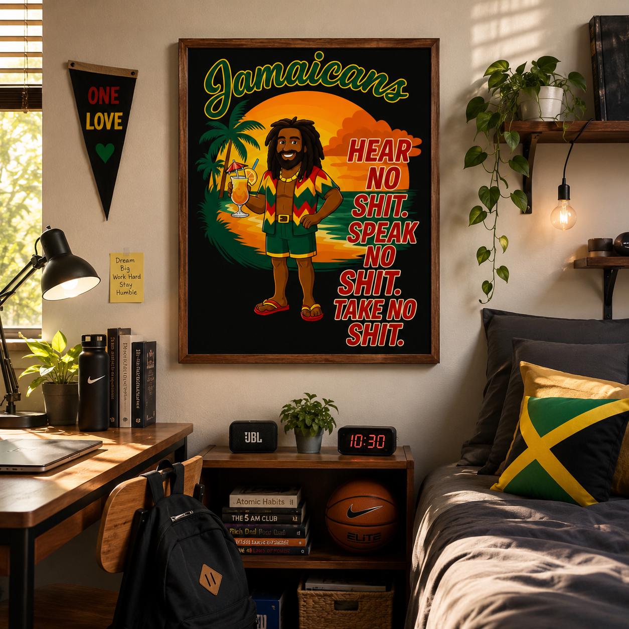 Jamaican Rasta Reggae Sunset Art Print, Kingston Roots Home Bar Decor 11 x14, product view 6