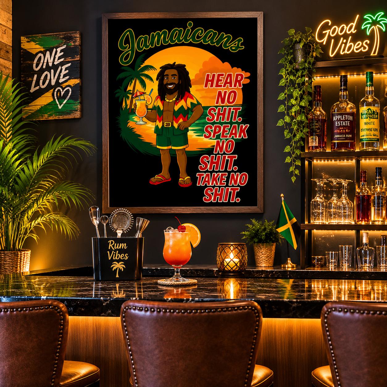 Jamaican Rasta Reggae Sunset Art Print, Kingston Roots Home Bar Decor 11 x14, product view 12