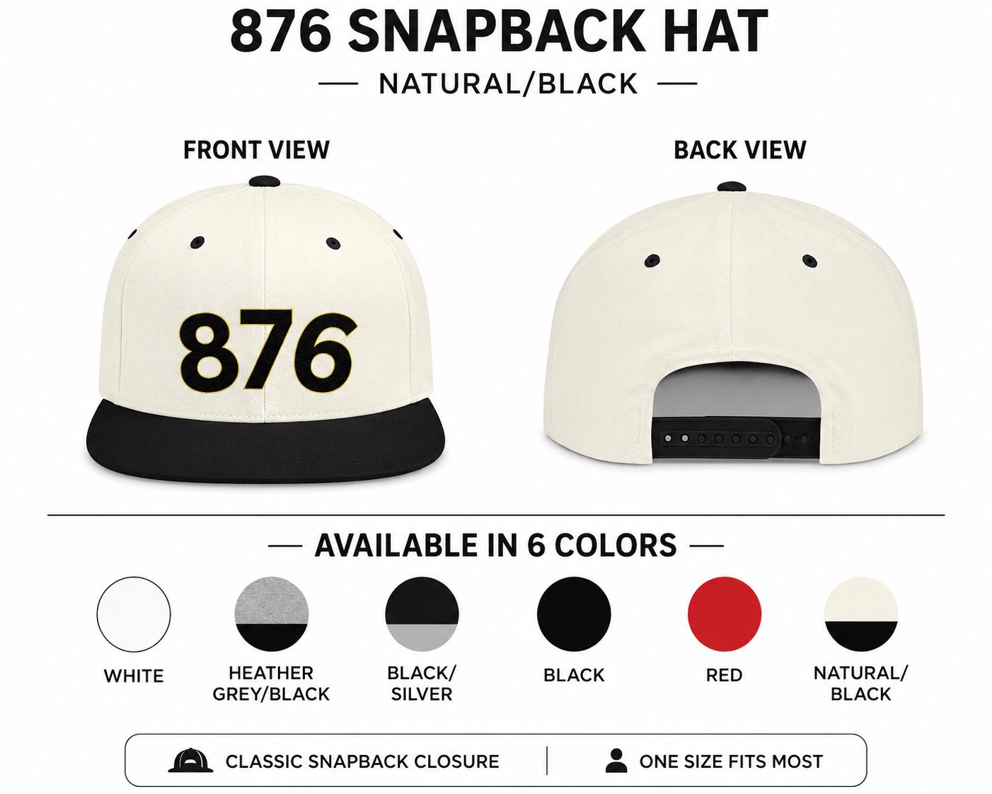876 Jamaica Snapback Hat. Jamaica Area Code Cap. Caribbean Pride Flat Bill Streetwear Gift, product view 13