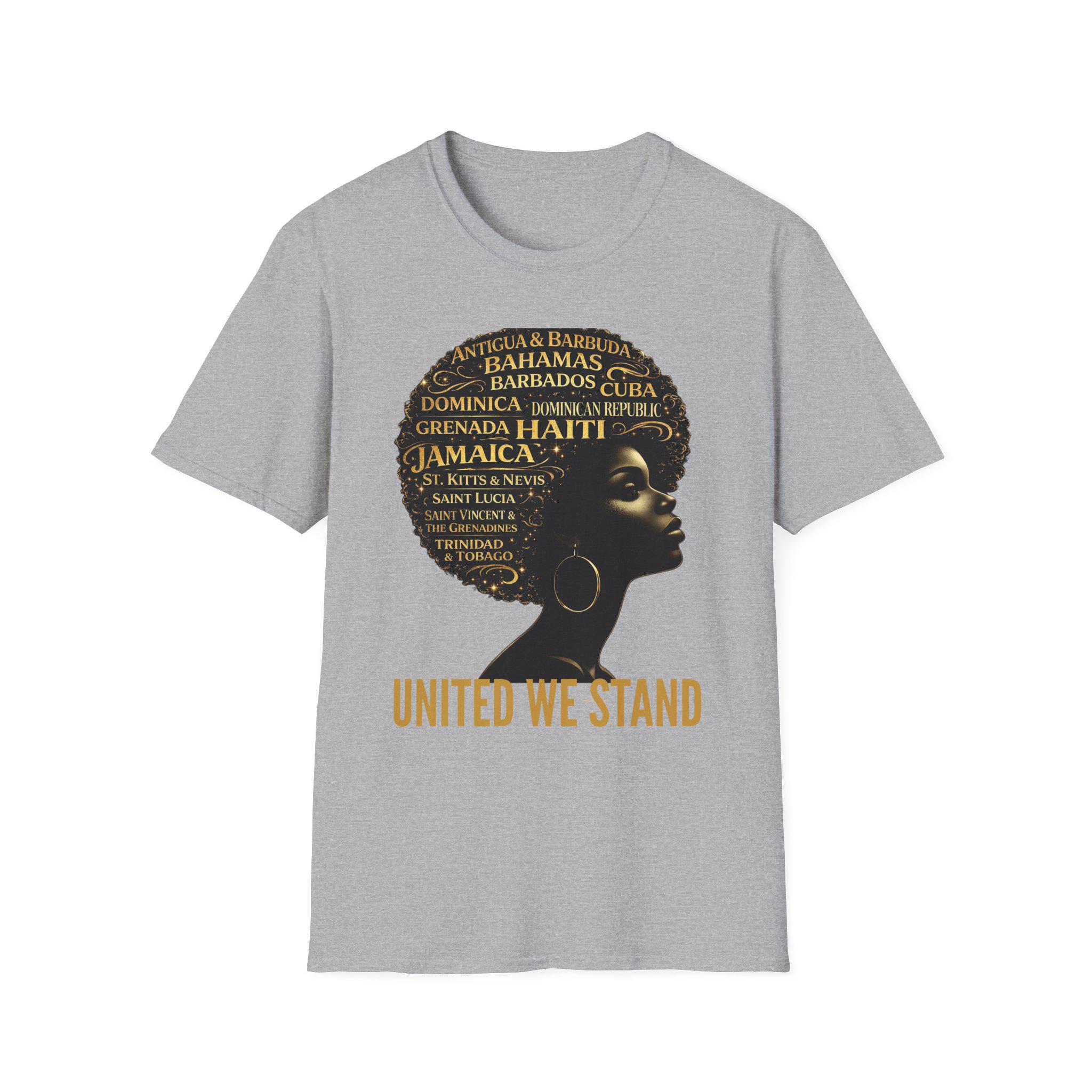 Caribbean Island Queen Afro Shirt: United We Stand Black Woman Pride Tee, product view 2