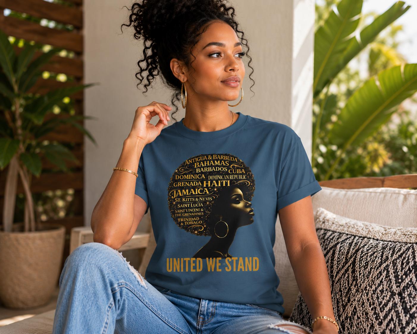 Caribbean Island Queen Afro Shirt: United We Stand Black Woman Pride Tee, product view 4