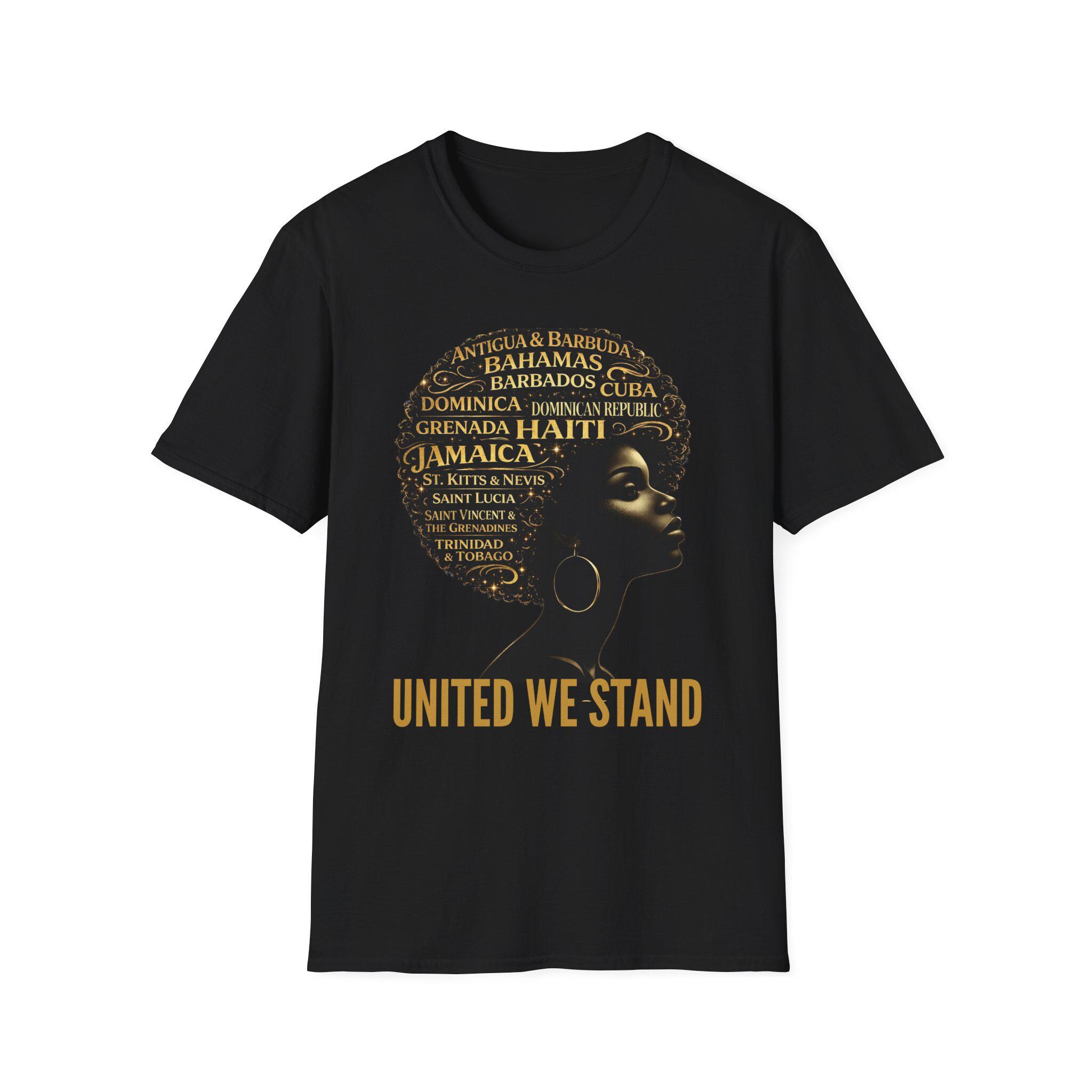 Caribbean Island Queen Afro Shirt: United We Stand Black Woman Pride Tee, product view 5
