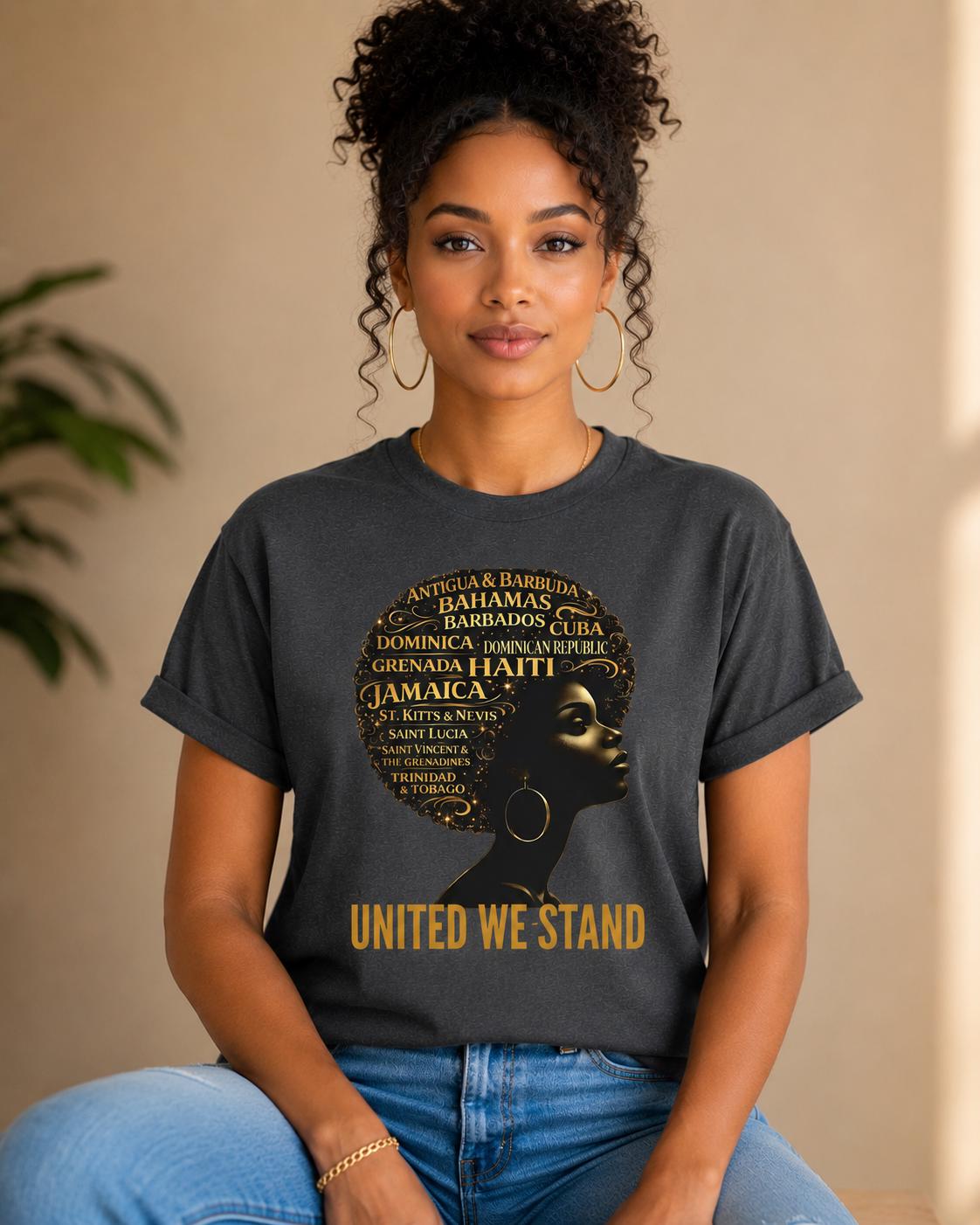 Caribbean Island Queen Afro Shirt: United We Stand Black Woman Pride Tee, product view 8