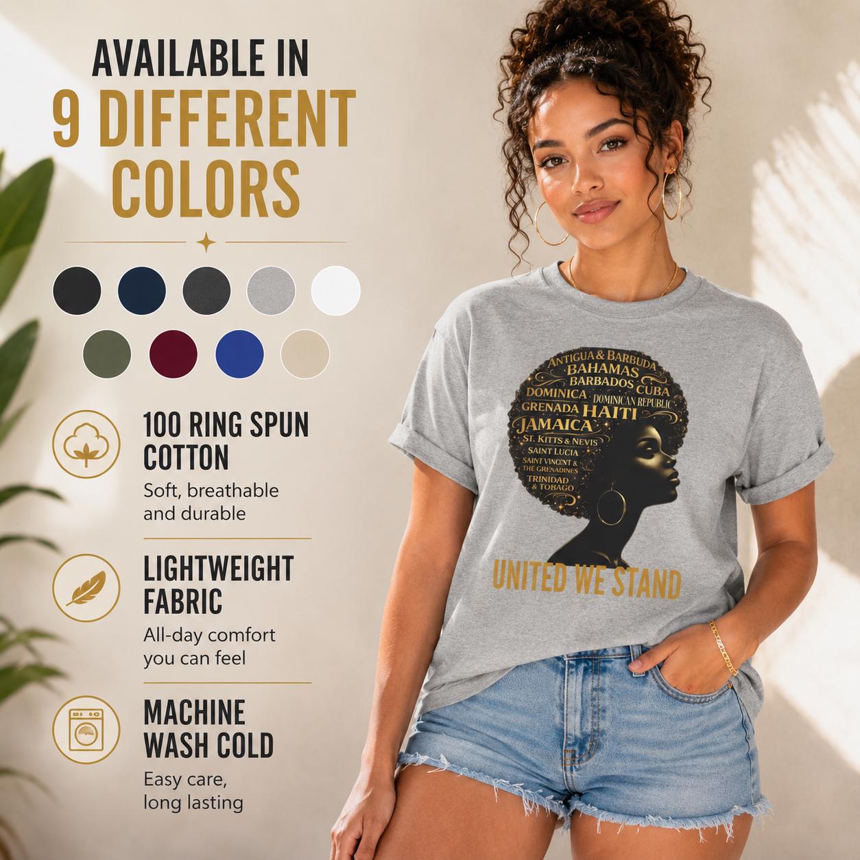 Caribbean Island Queen Afro Shirt: United We Stand Black Woman Pride Tee, product view 9