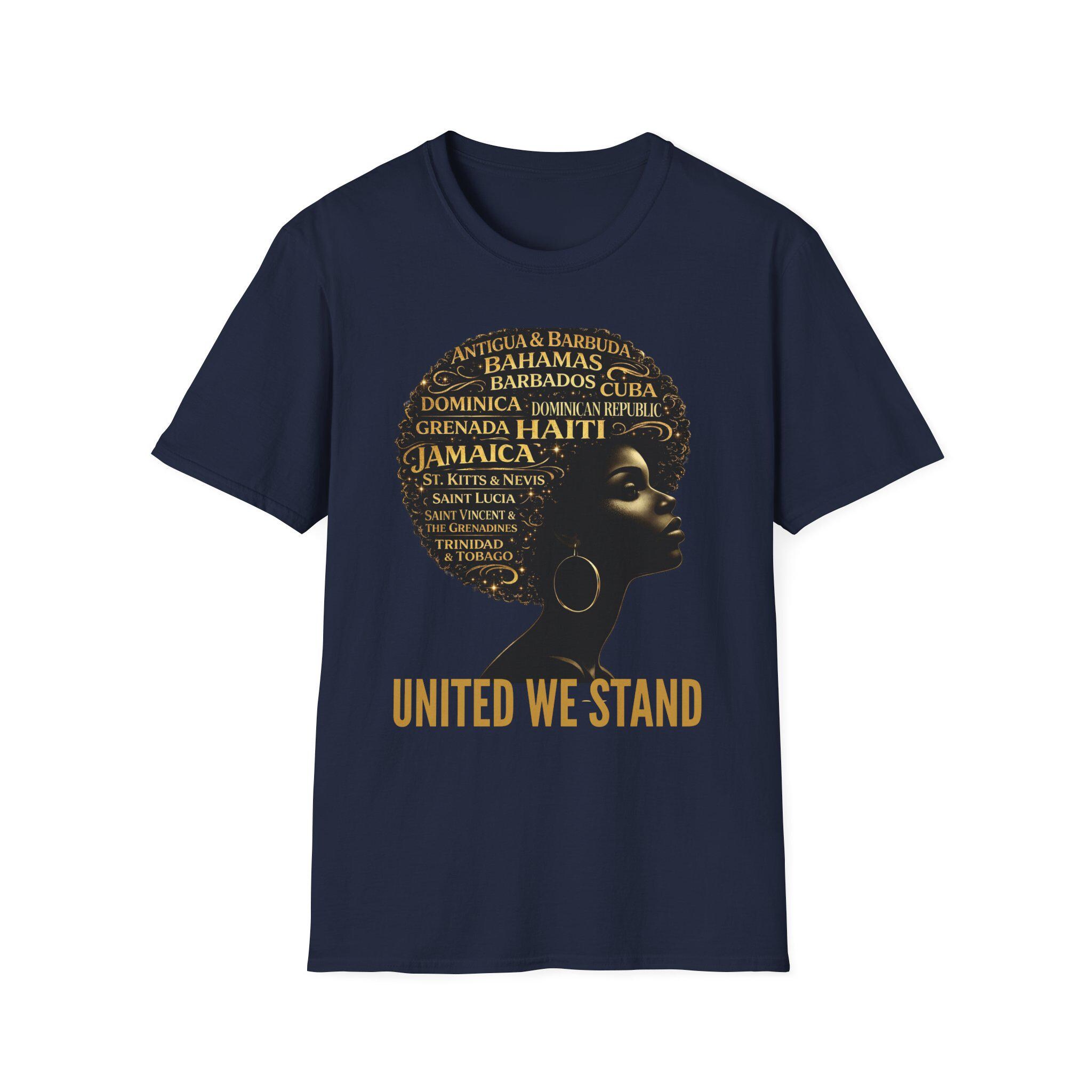 Caribbean Island Queen Afro Shirt: United We Stand Black Woman Pride Tee, product view 14