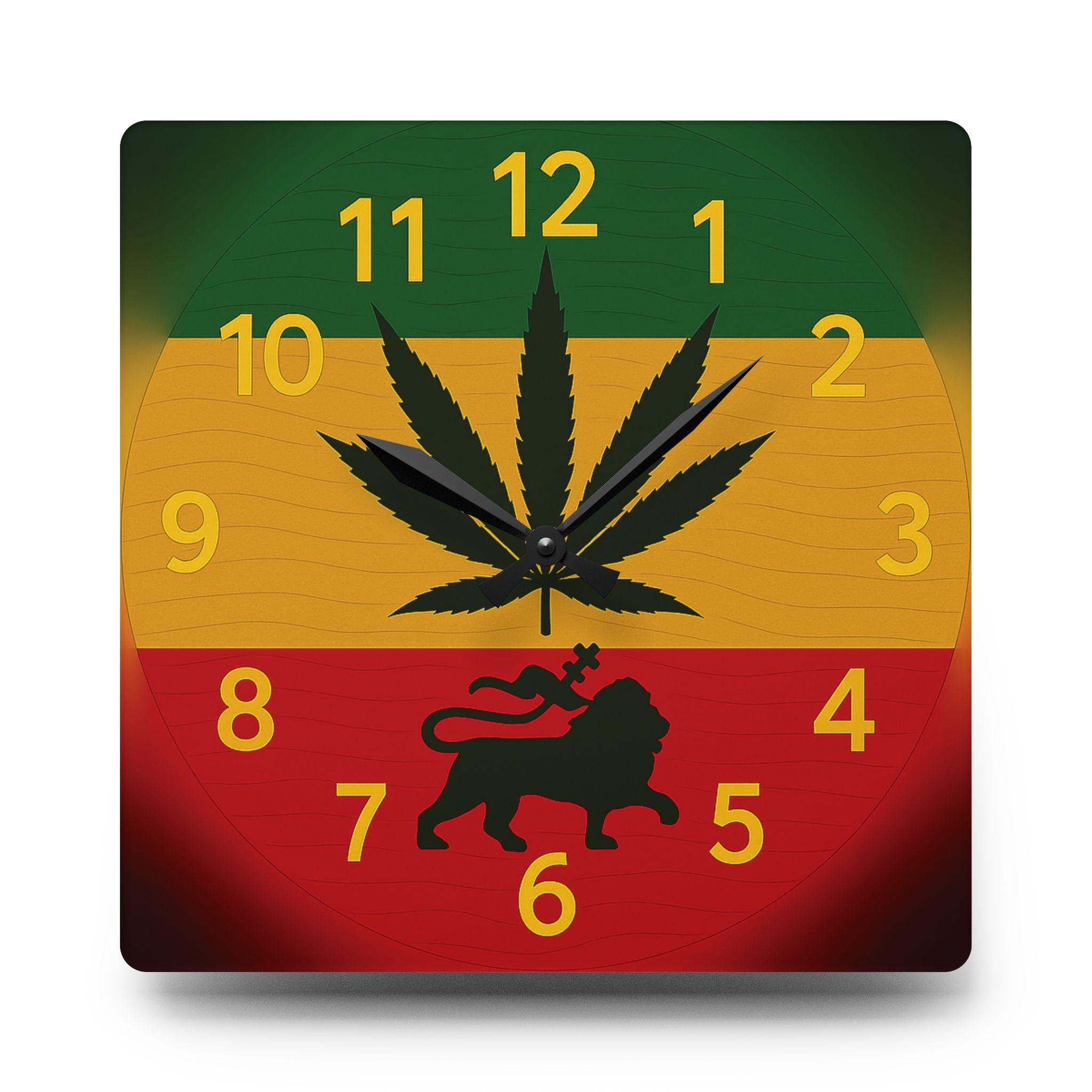 Jamaica Rasta Lion Acrylic Wall Clock. Reggae Music Decor, Square Acrylic Home Accent., product view 2