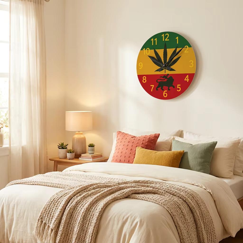 Jamaica Rasta Lion Acrylic Wall Clock. Reggae Music Decor, Square Acrylic Home Accent., product view 4