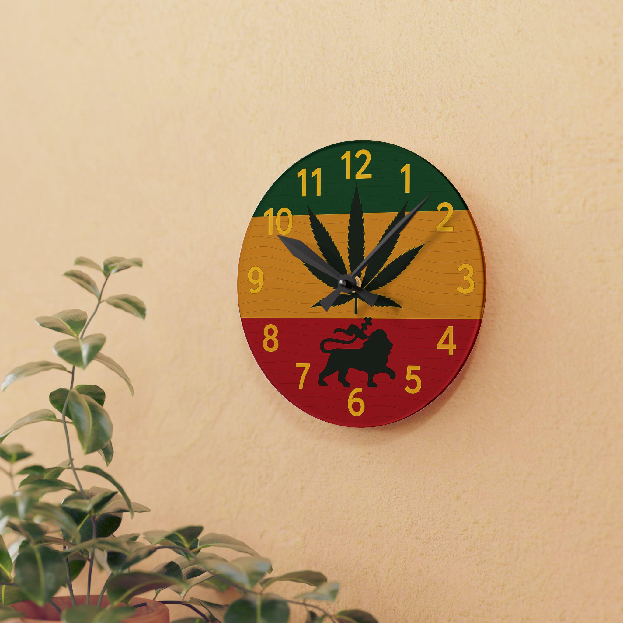 Jamaica Rasta Lion Acrylic Wall Clock. Reggae Music Decor, Square Acrylic Home Accent., product view 6