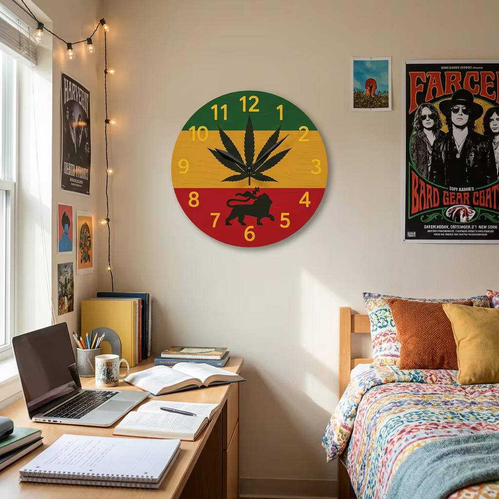 Jamaica Rasta Lion Acrylic Wall Clock. Reggae Music Decor, Square Acrylic Home Accent., product view 7