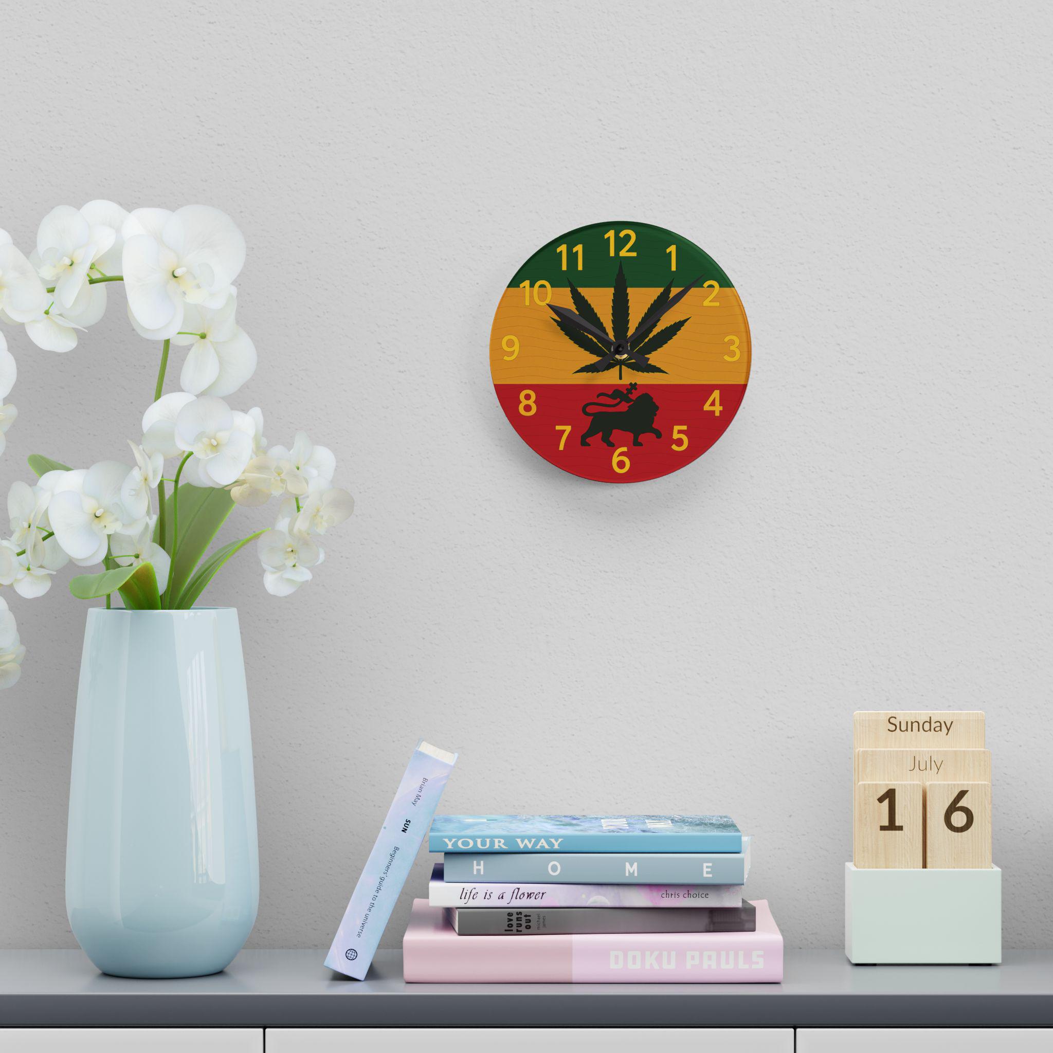 Jamaica Rasta Lion Acrylic Wall Clock. Reggae Music Decor, Square Acrylic Home Accent., product view 8