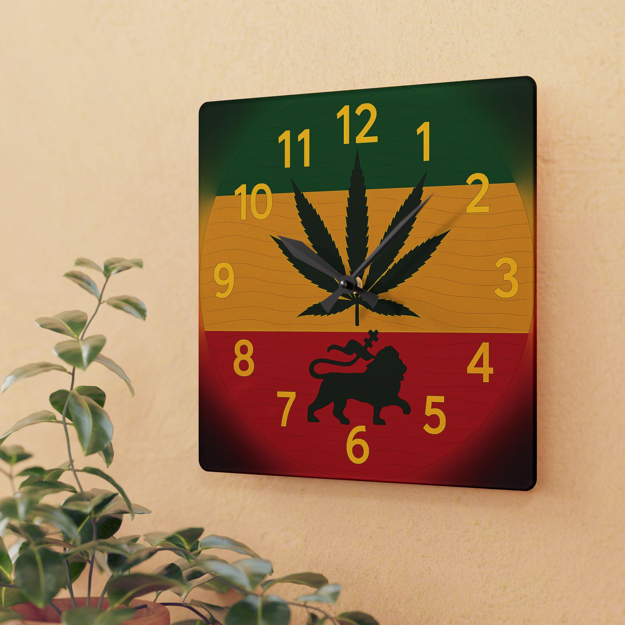 Jamaica Rasta Lion Acrylic Wall Clock. Reggae Music Decor, Square Acrylic Home Accent., product view 9