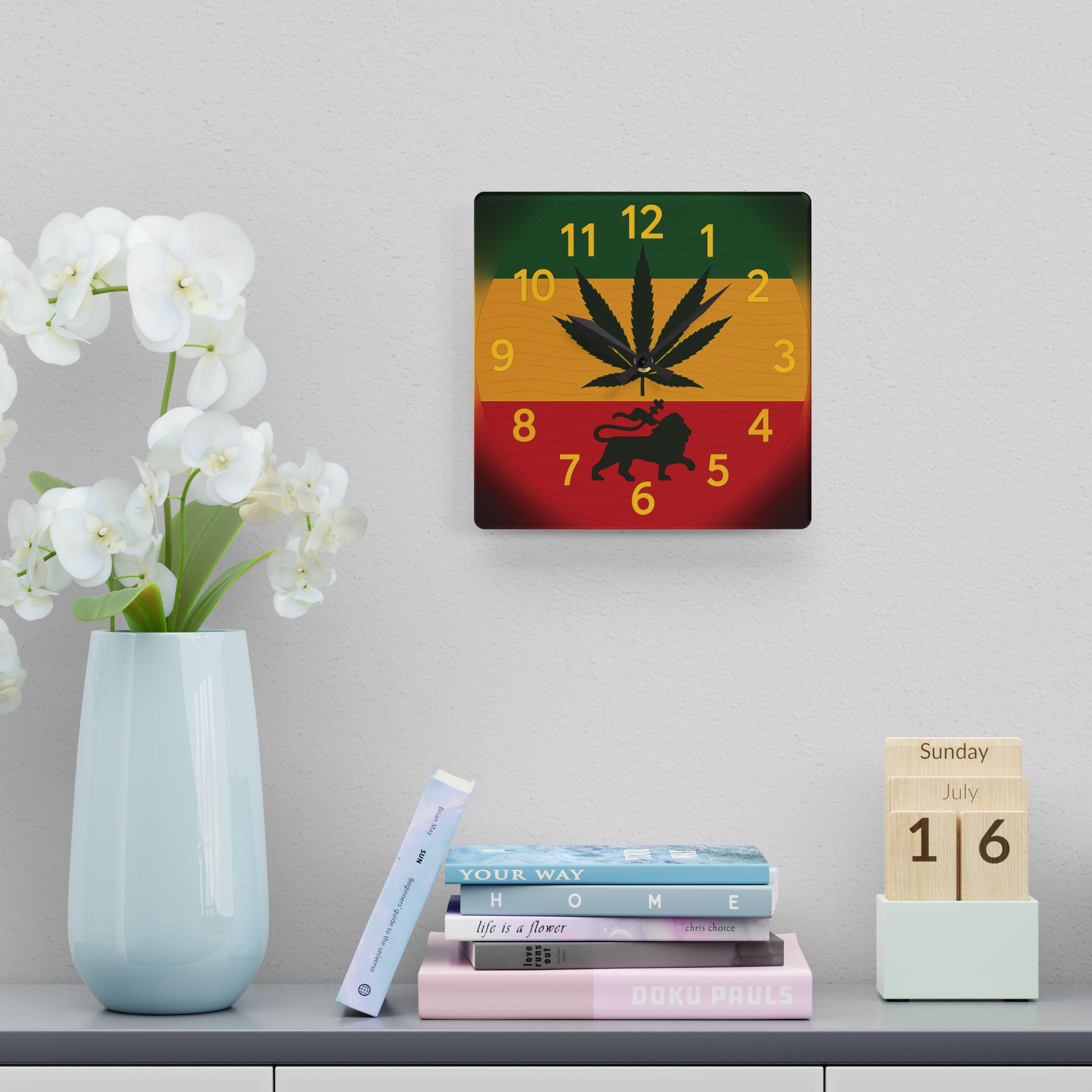 Jamaica Rasta Lion Acrylic Wall Clock. Reggae Music Decor, Square Acrylic Home Accent., product view 11
