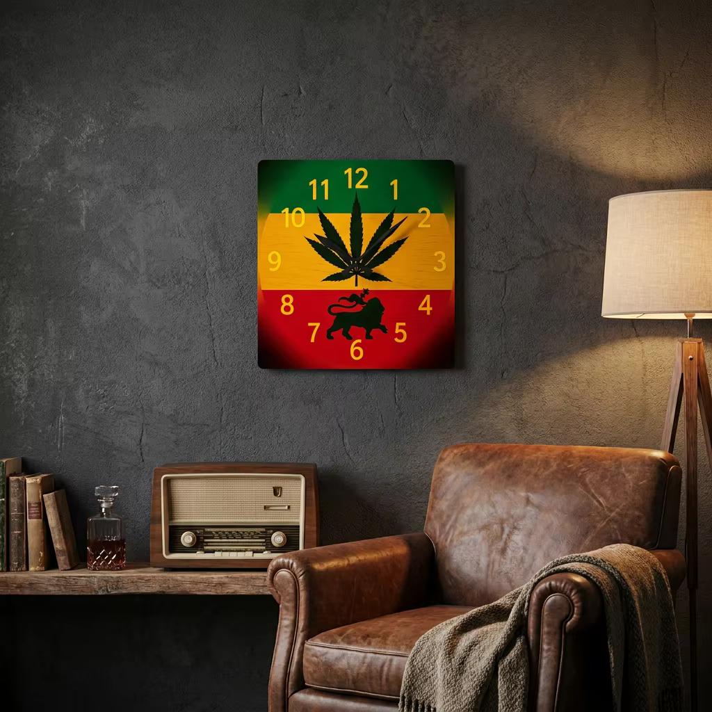 Jamaica Rasta Lion Acrylic Wall Clock. Reggae Music Decor, Square Acrylic Home Accent., product view 13