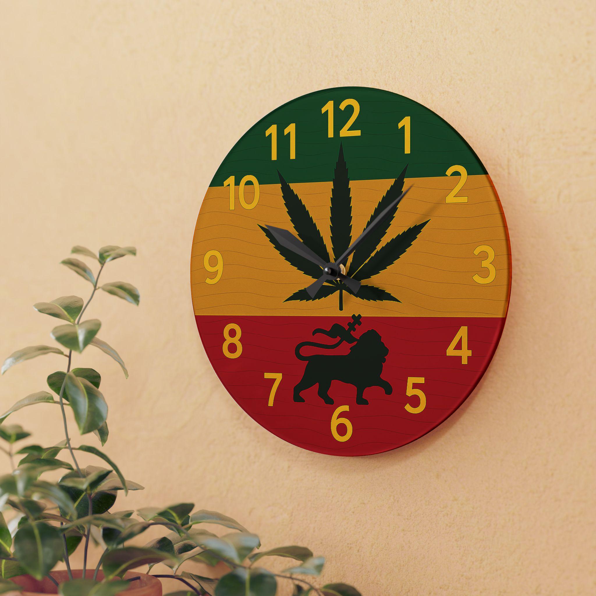 Jamaica Rasta Lion Acrylic Wall Clock. Reggae Music Decor, Square Acrylic Home Accent., product view 14