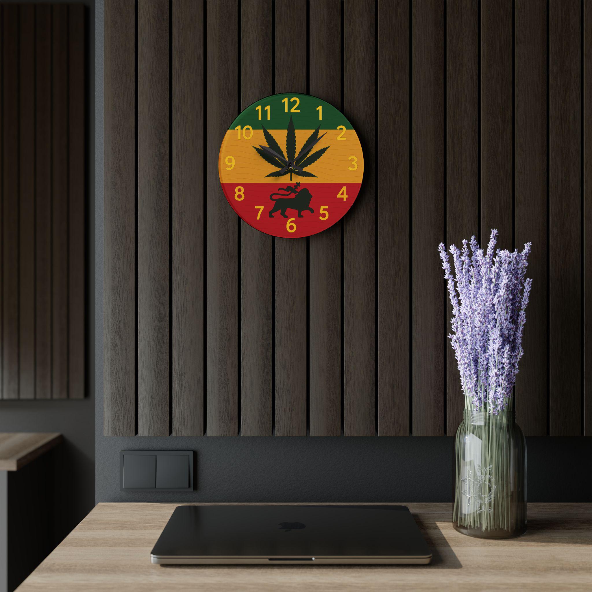 Jamaica Rasta Lion Acrylic Wall Clock. Reggae Music Decor, Square Acrylic Home Accent., product view 15