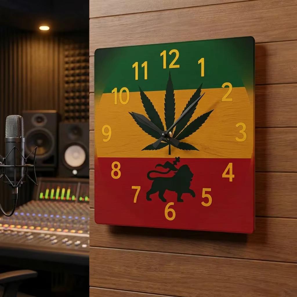 Jamaica Rasta Lion Acrylic Wall Clock. Reggae Music Decor, Square Acrylic Home Accent., product view 16