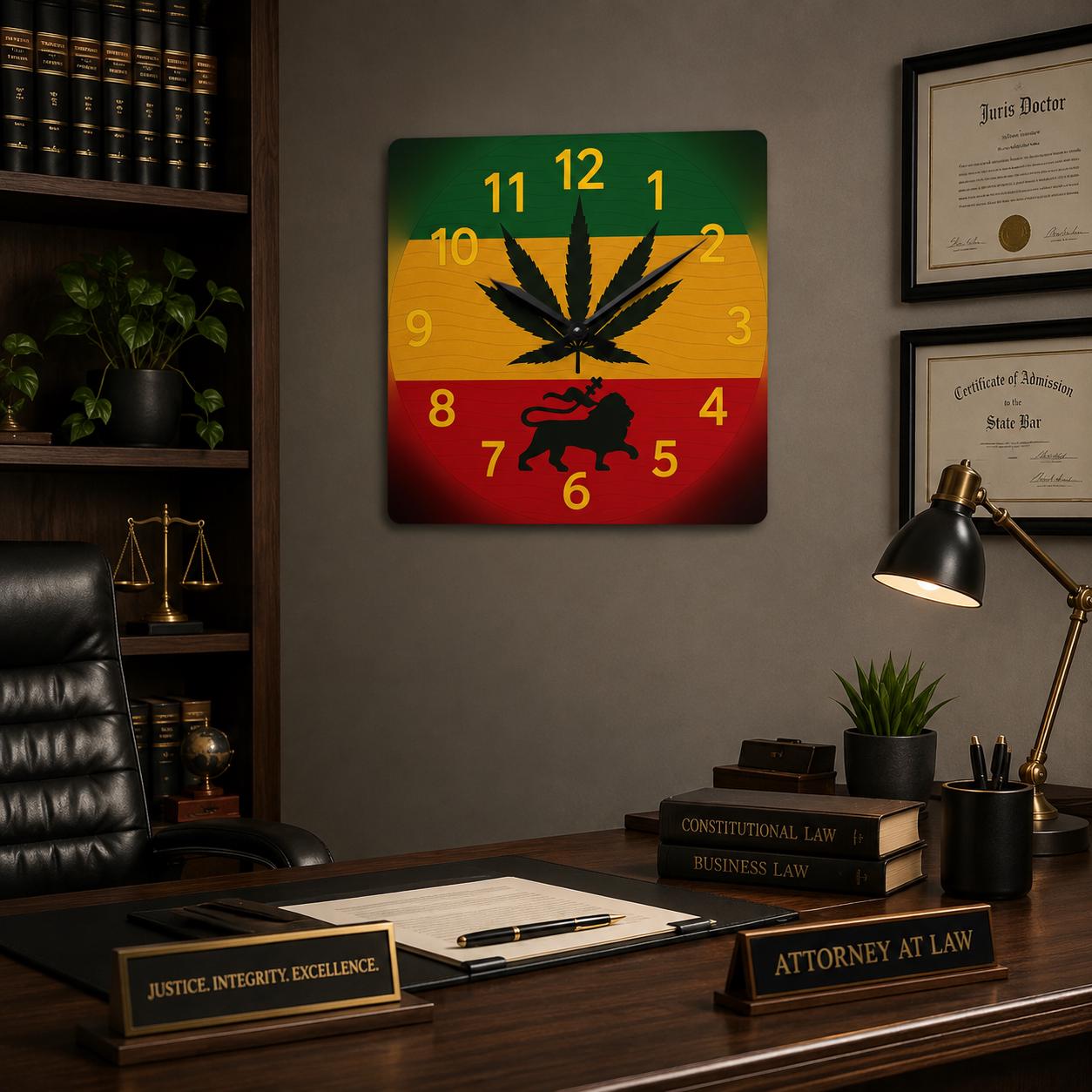 Jamaica Rasta Lion Acrylic Wall Clock. Reggae Music Decor, Square Acrylic Home Accent., product view 18