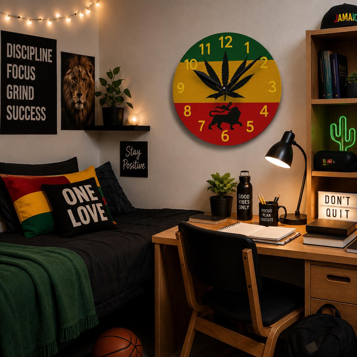 Jamaica Rasta Lion Acrylic Wall Clock. Reggae Music Decor, Square Acrylic Home Accent., product view 19