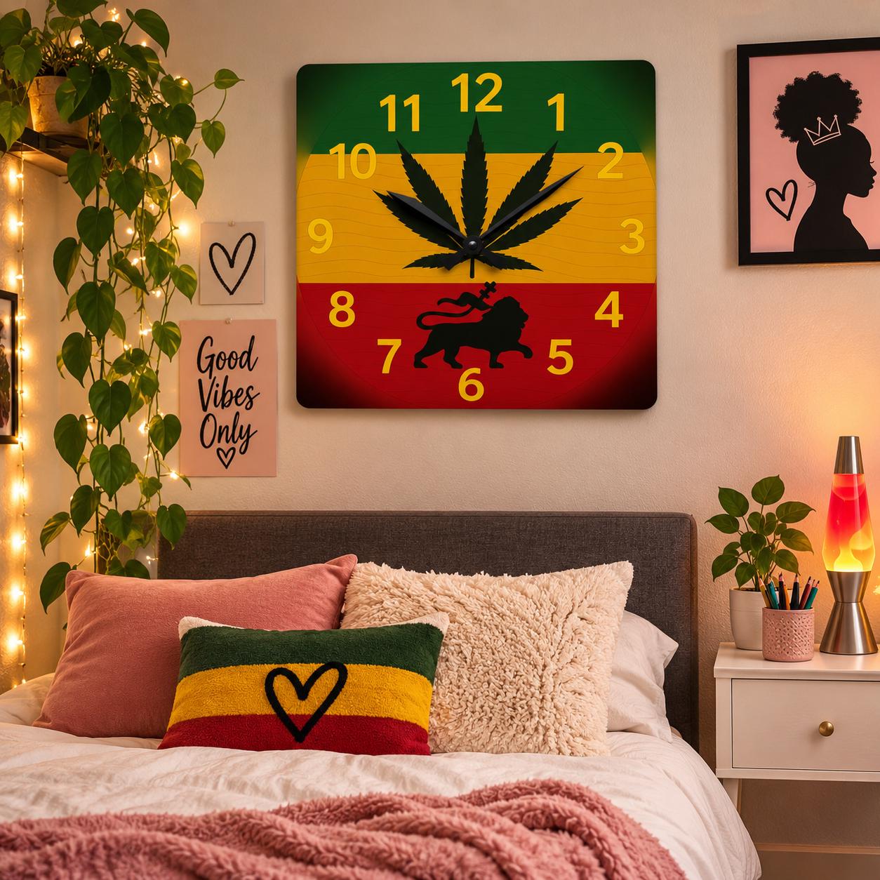 Jamaica Rasta Lion Acrylic Wall Clock. Reggae Music Decor, Square Acrylic Home Accent., product view 20