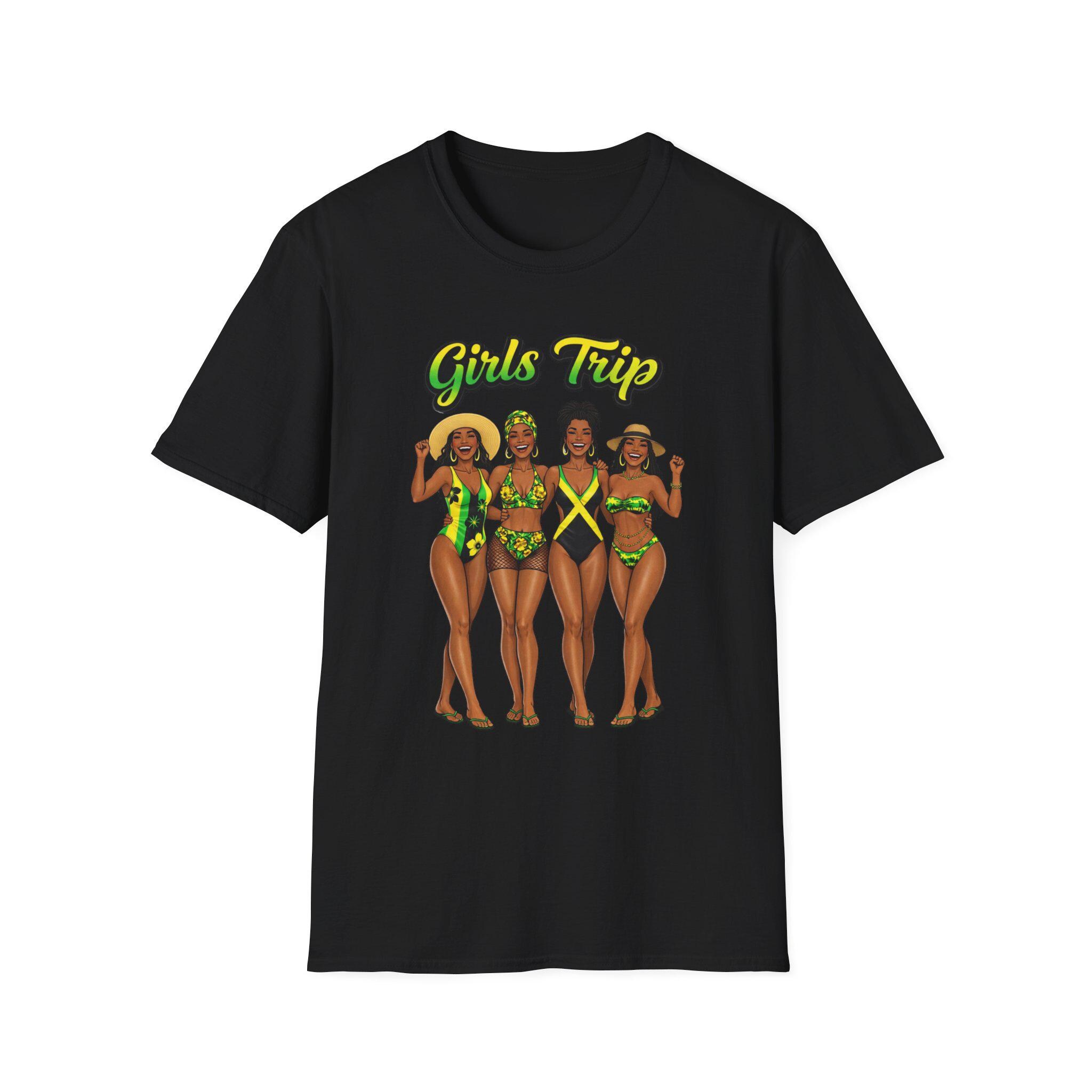 Girls Trip Bikini Crew T-Shirt. Black Women Swimsuit. Jamaica Vacation shirt., product view 3